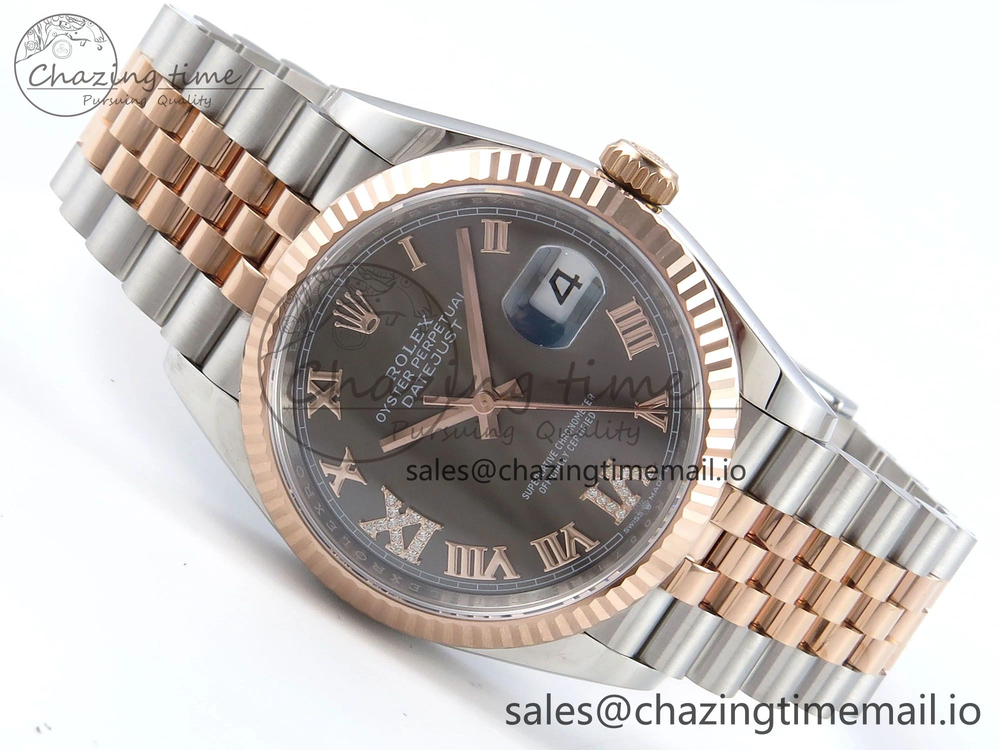 DateJust 36 126231 EWEF Best Edition Gray Roman Diamonds Dial on SS RG Jubilee Bracelet A3235