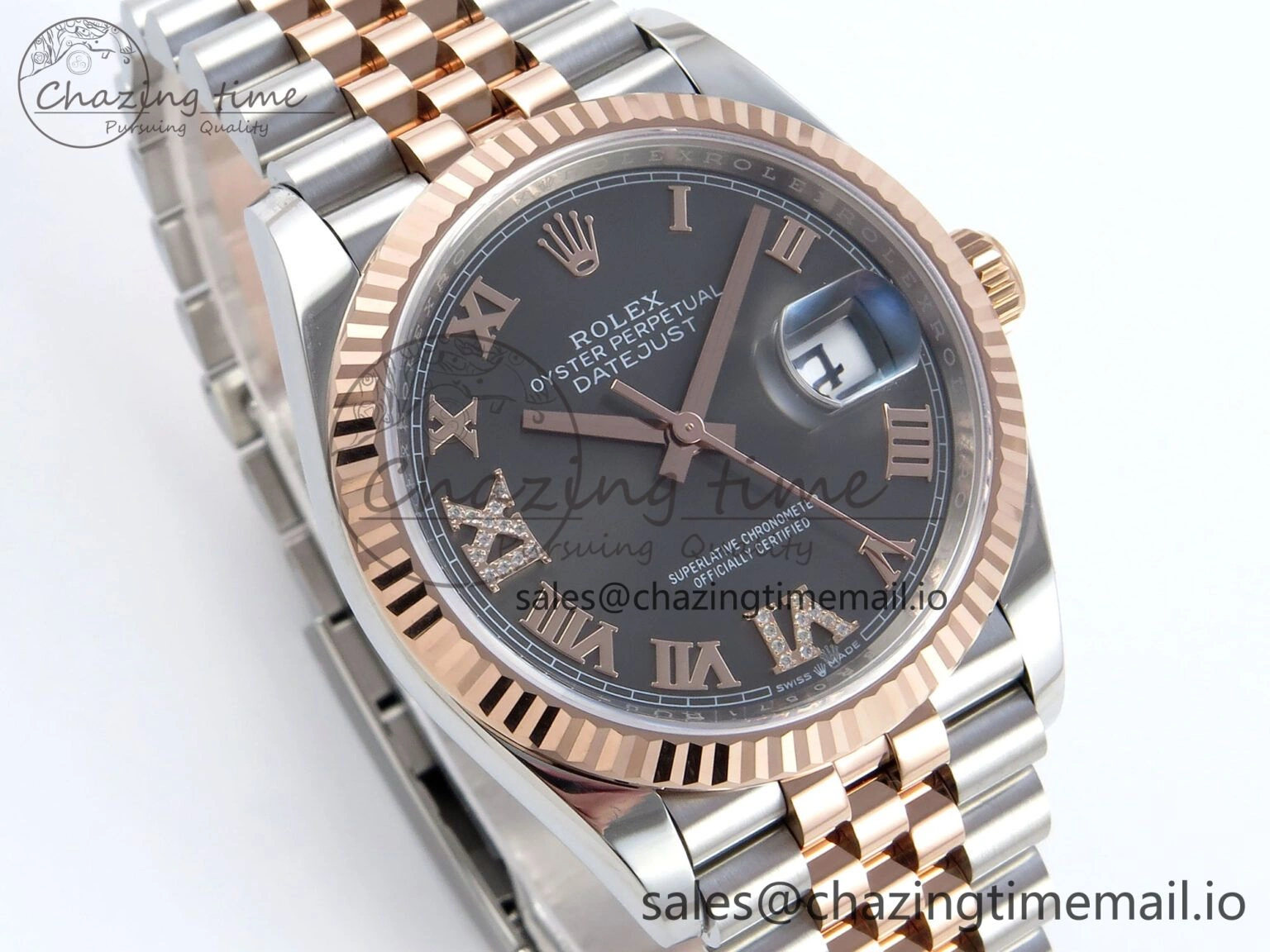 DateJust 36 126231 EWEF Best Edition Gray Roman Diamonds Dial on SS RG Jubilee Bracelet A3235
