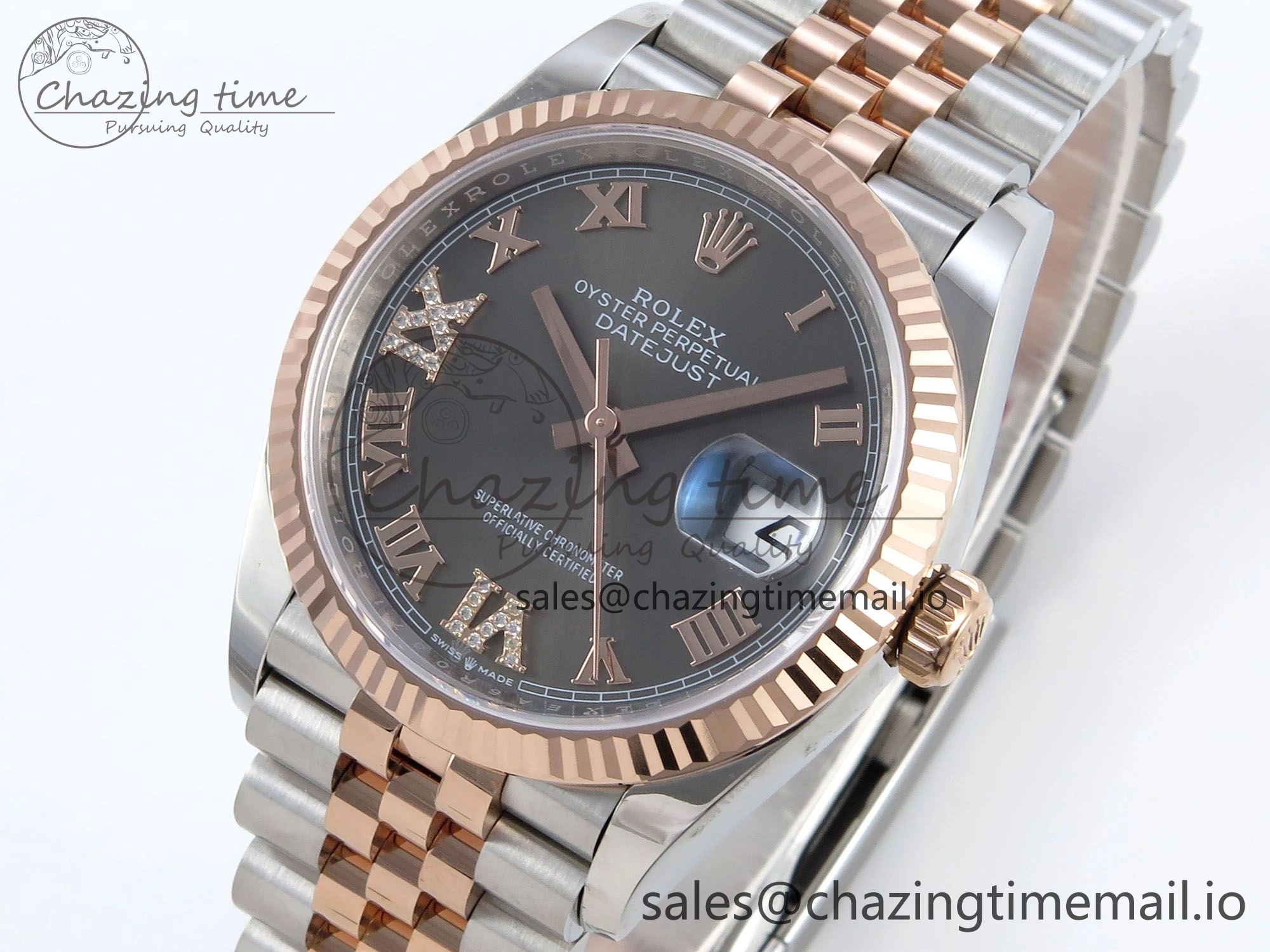 DateJust 36 126231 EWEF Best Edition Gray Roman Diamonds Dial on SS RG Jubilee Bracelet A3235