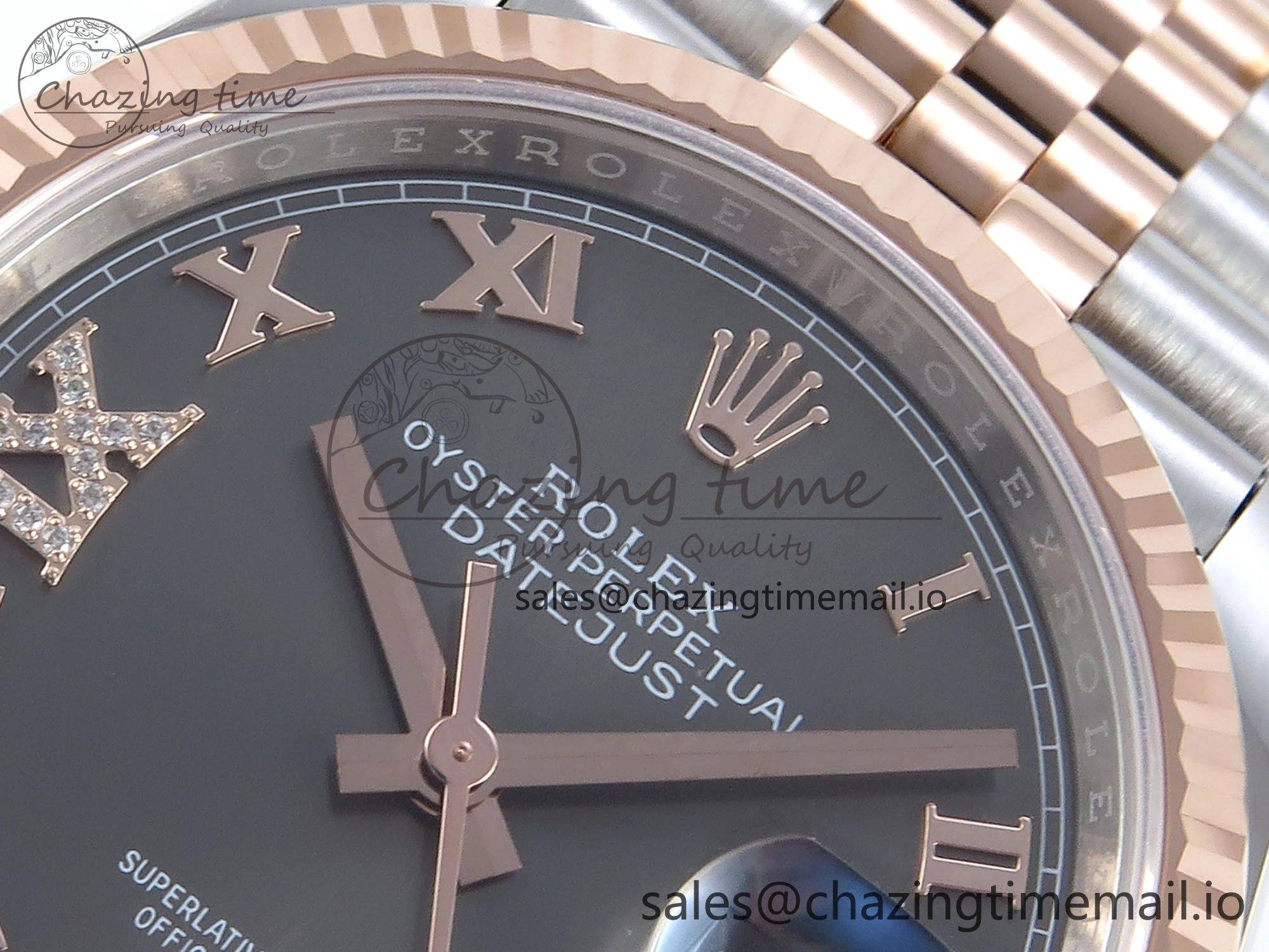DateJust 36 126231 EWEF Best Edition Gray Roman Diamonds Dial on SS RG Jubilee Bracelet A3235