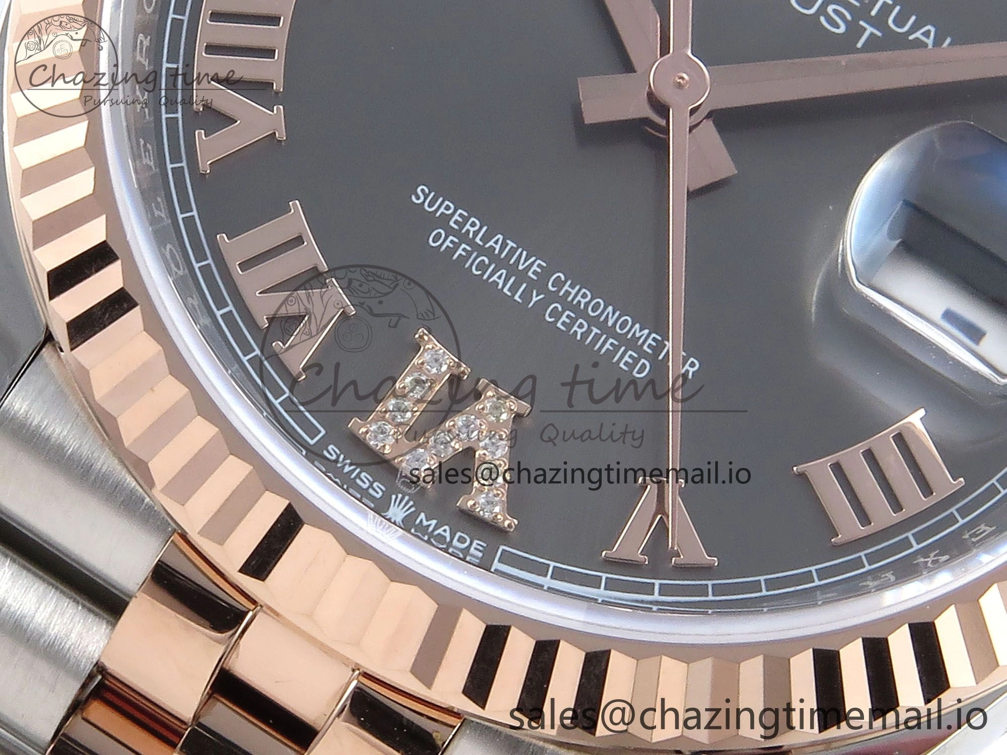 DateJust 36 126231 EWEF Best Edition Gray Roman Diamonds Dial on SS RG Jubilee Bracelet A3235