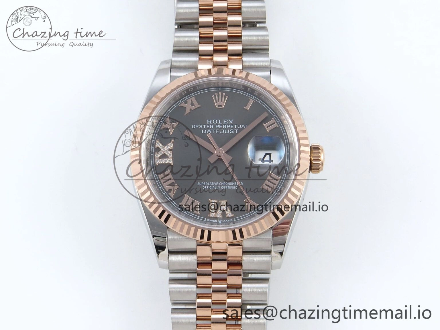 DateJust 36 126231 EWEF Best Edition Gray Roman Diamonds Dial on SS RG Jubilee Bracelet A3235