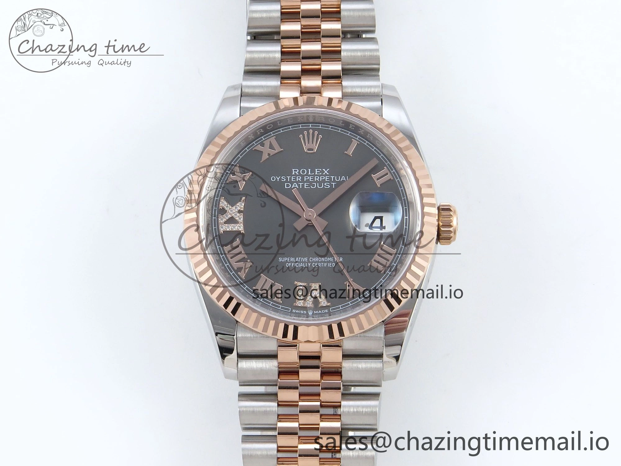DateJust 36 126231 EWEF Best Edition Gray Roman Diamonds Dial on SS RG Jubilee Bracelet A3235