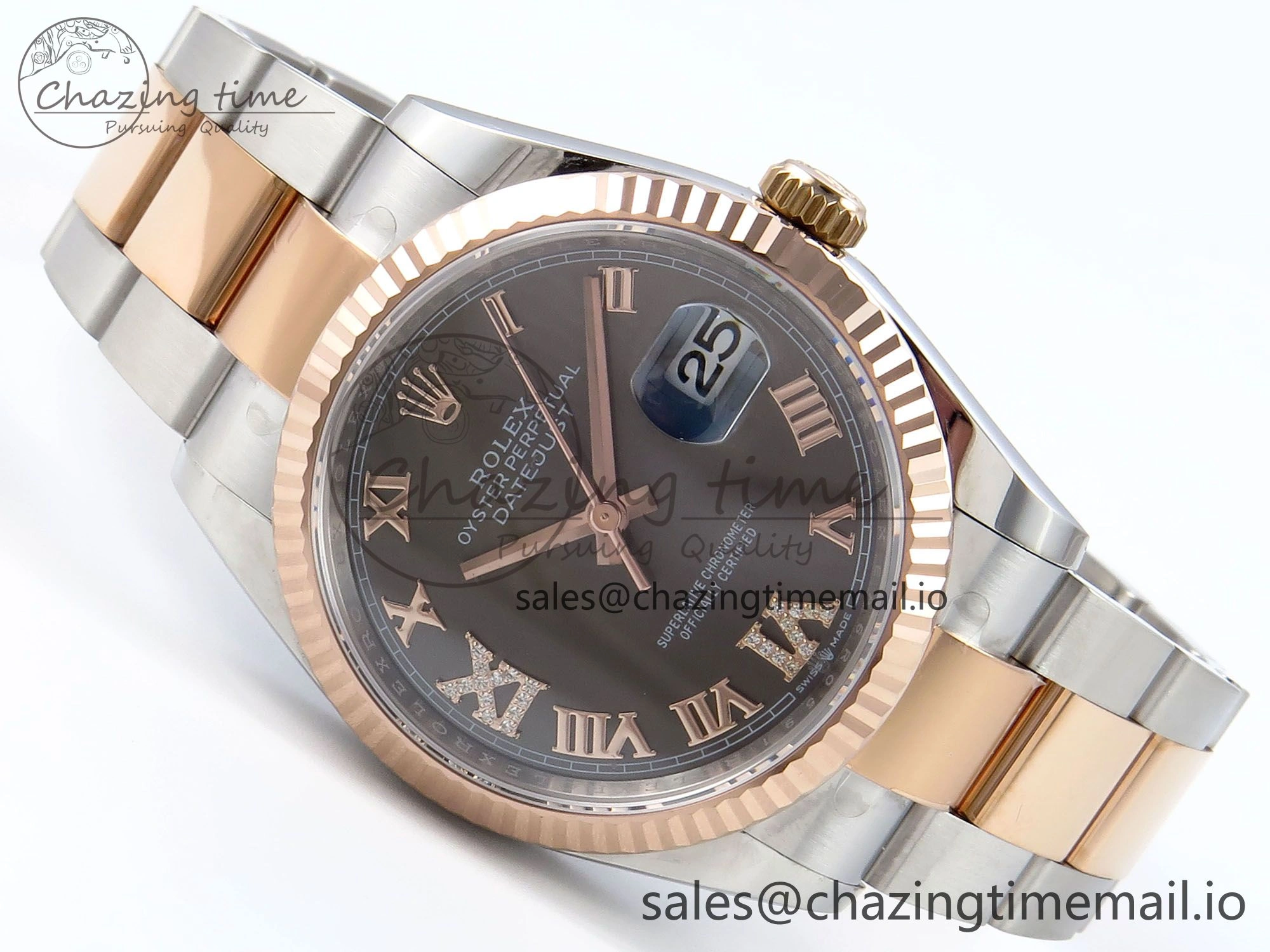 DateJust 36 126231 EWEF Best Edition Gray Roman Diamonds Dial on SS RG Oyster Bracelet A3235