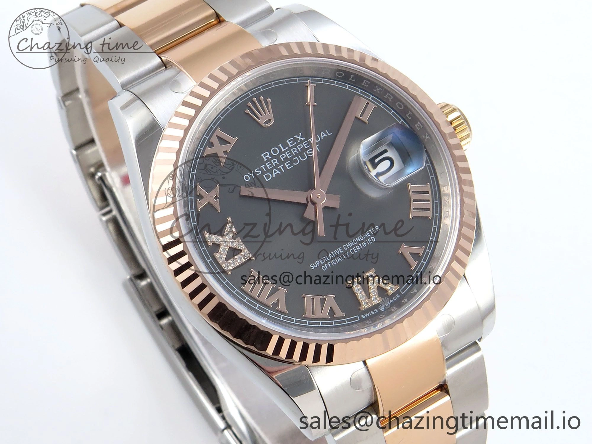 DateJust 36 126231 EWEF Best Edition Gray Roman Diamonds Dial on SS RG Oyster Bracelet A3235