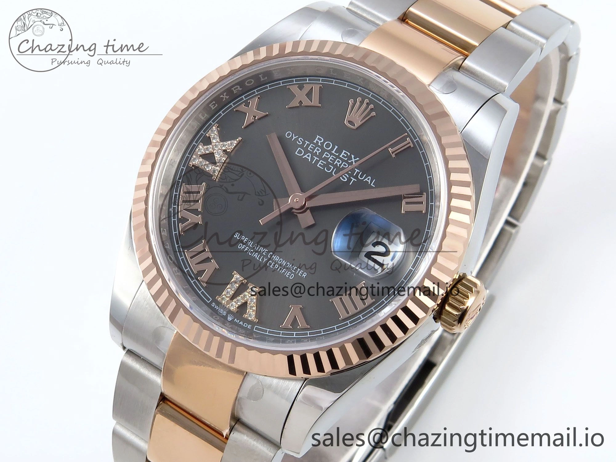 DateJust 36 126231 EWEF Best Edition Gray Roman Diamonds Dial on SS RG Oyster Bracelet A3235