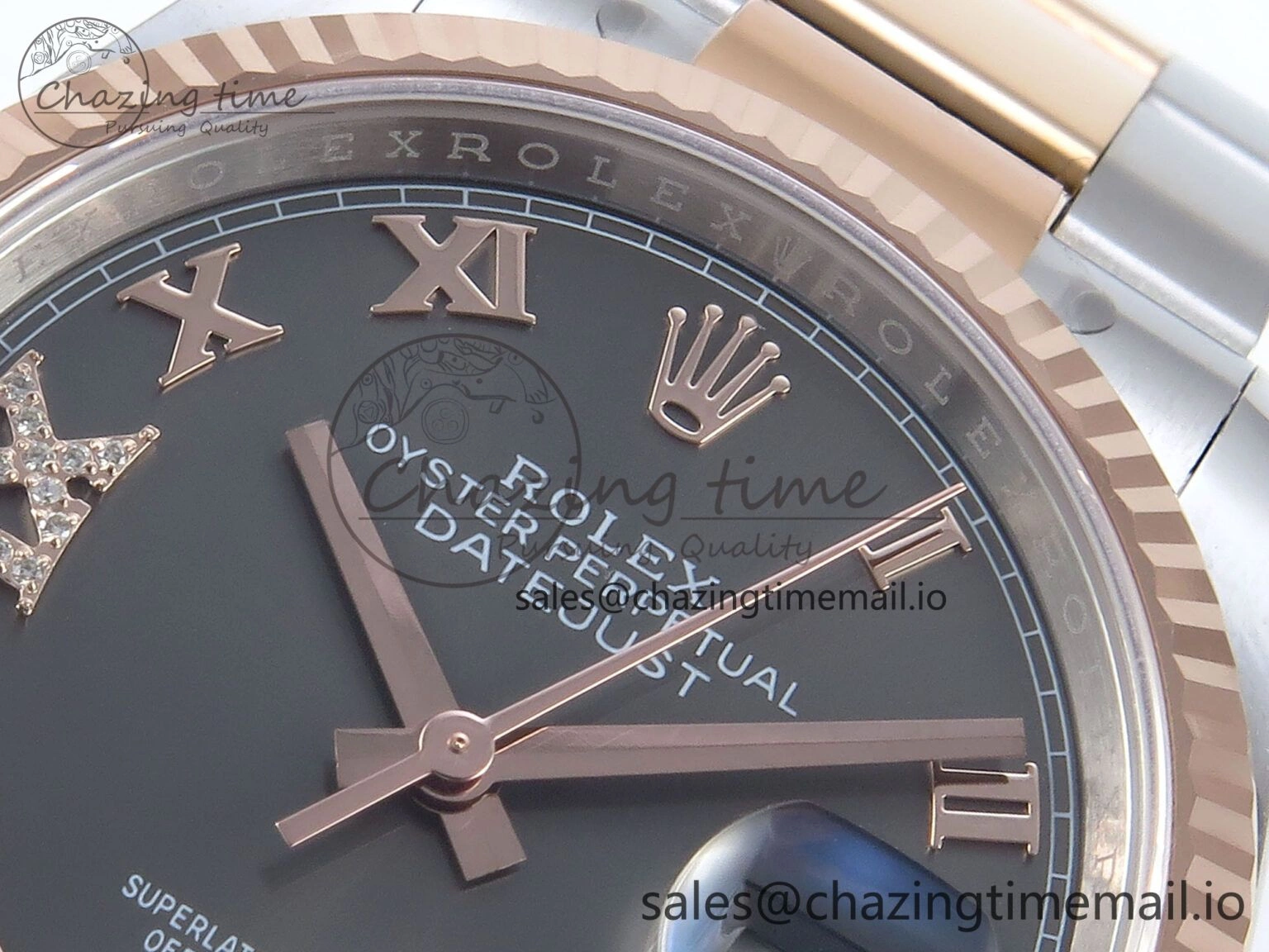 DateJust 36 126231 EWEF Best Edition Gray Roman Diamonds Dial on SS RG Oyster Bracelet A3235