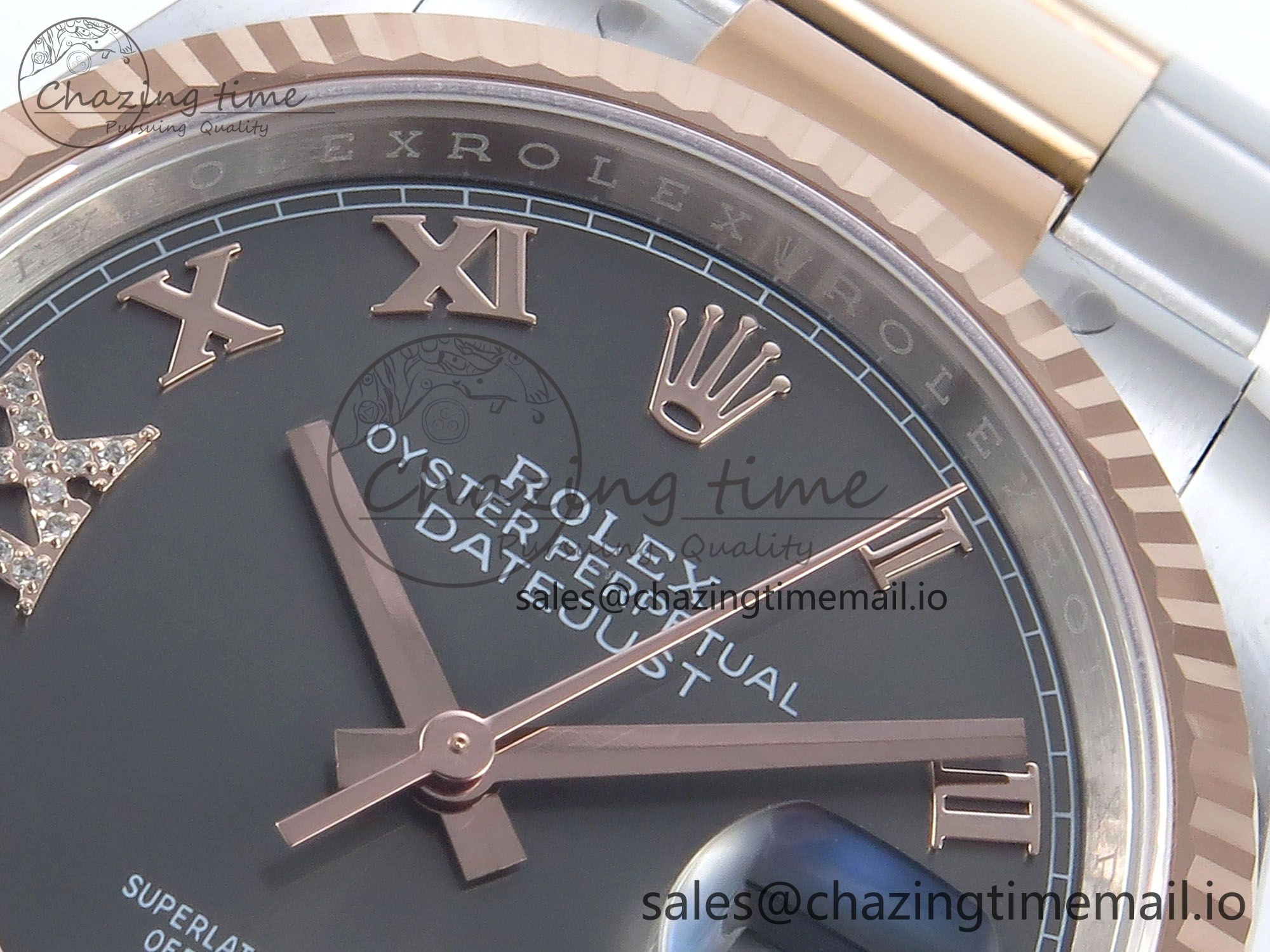 DateJust 36 126231 EWEF Best Edition Gray Roman Diamonds Dial on SS RG Oyster Bracelet A3235