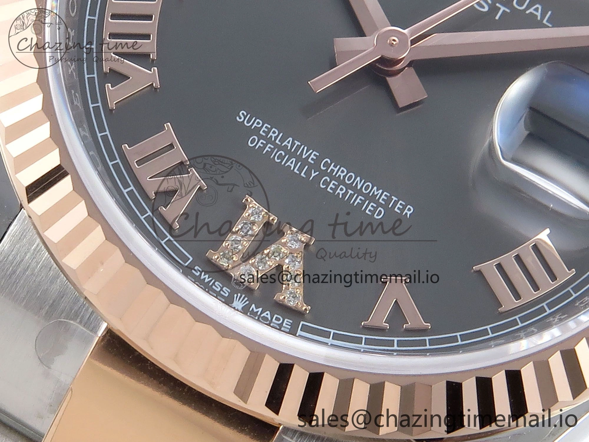 DateJust 36 126231 EWEF Best Edition Gray Roman Diamonds Dial on SS RG Oyster Bracelet A3235