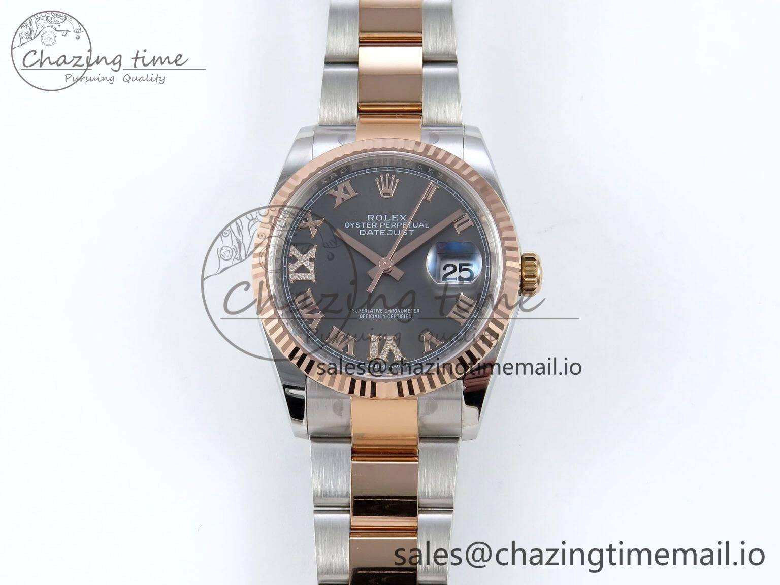 DateJust 36 126231 EWEF Best Edition Gray Roman Diamonds Dial on SS RG Oyster Bracelet A3235