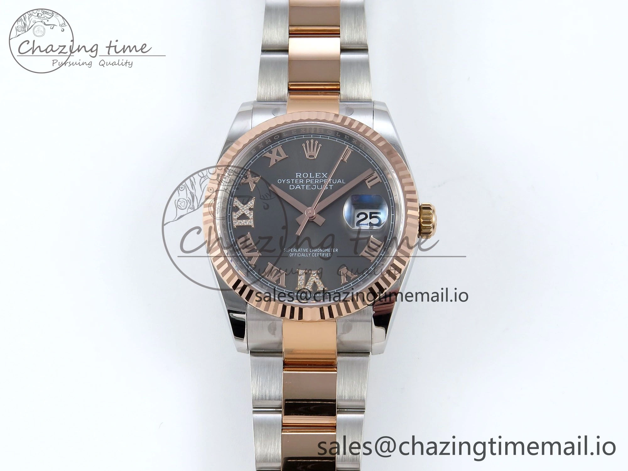 DateJust 36 126231 EWEF Best Edition Gray Roman Diamonds Dial on SS RG Oyster Bracelet A3235