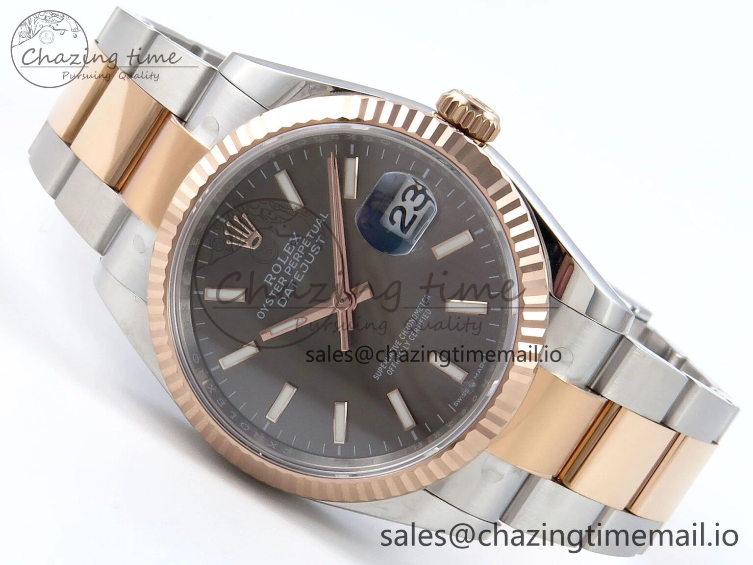 DateJust 36 126231 EWEF Best Edition Gray Stick Dial on SS RG Oyster Bracelet A3235