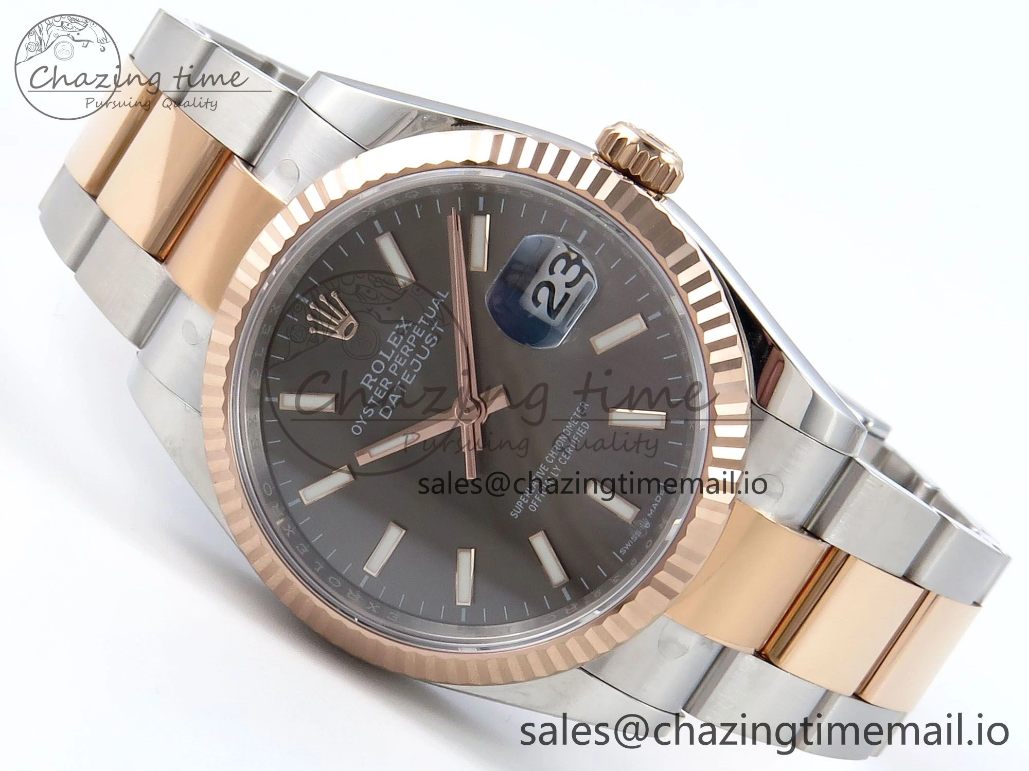DateJust 36 126231 EWEF Best Edition Gray Stick Dial on SS RG Oyster Bracelet A3235