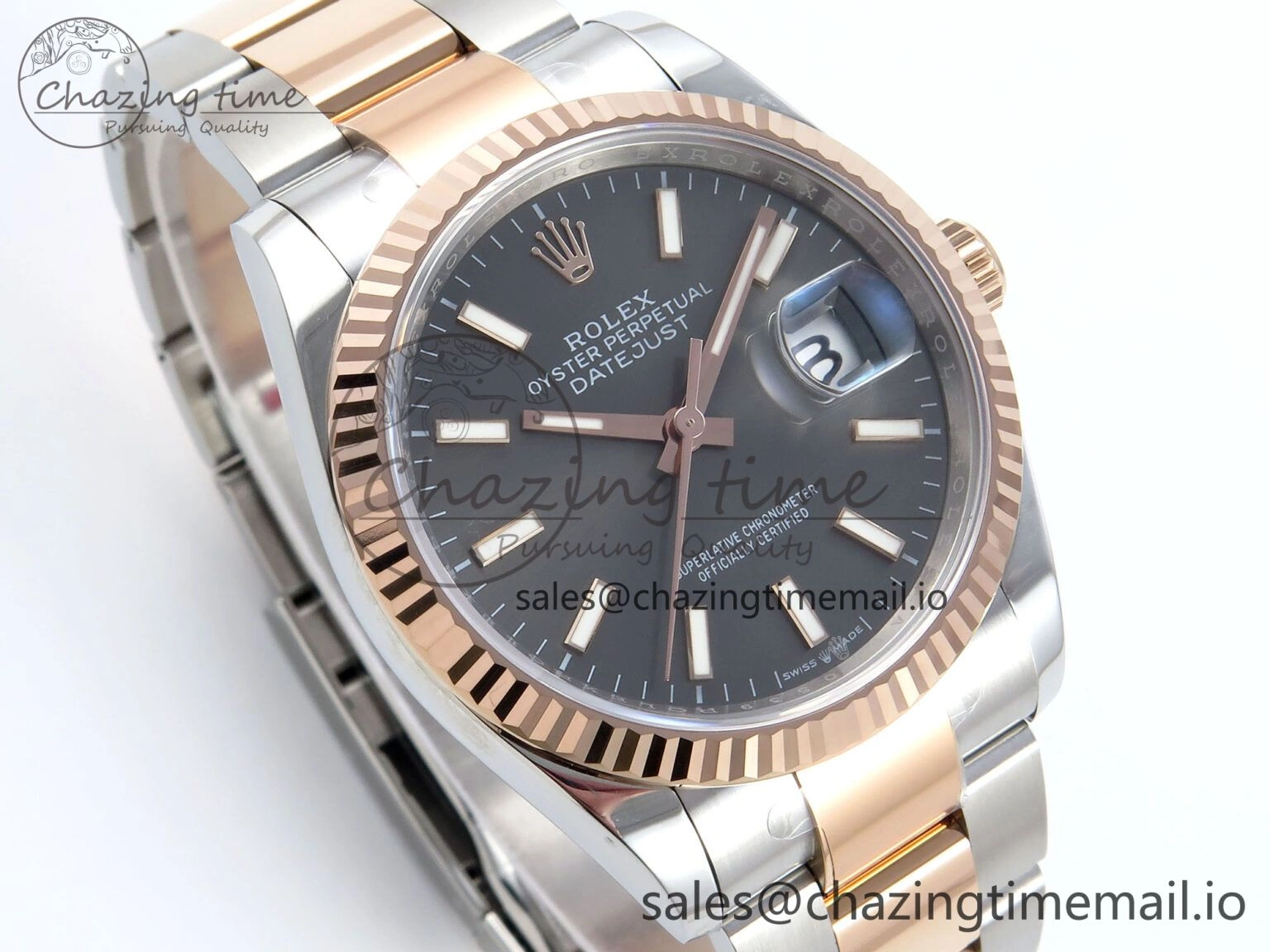 DateJust 36 126231 EWEF Best Edition Gray Stick Dial on SS RG Oyster Bracelet A3235