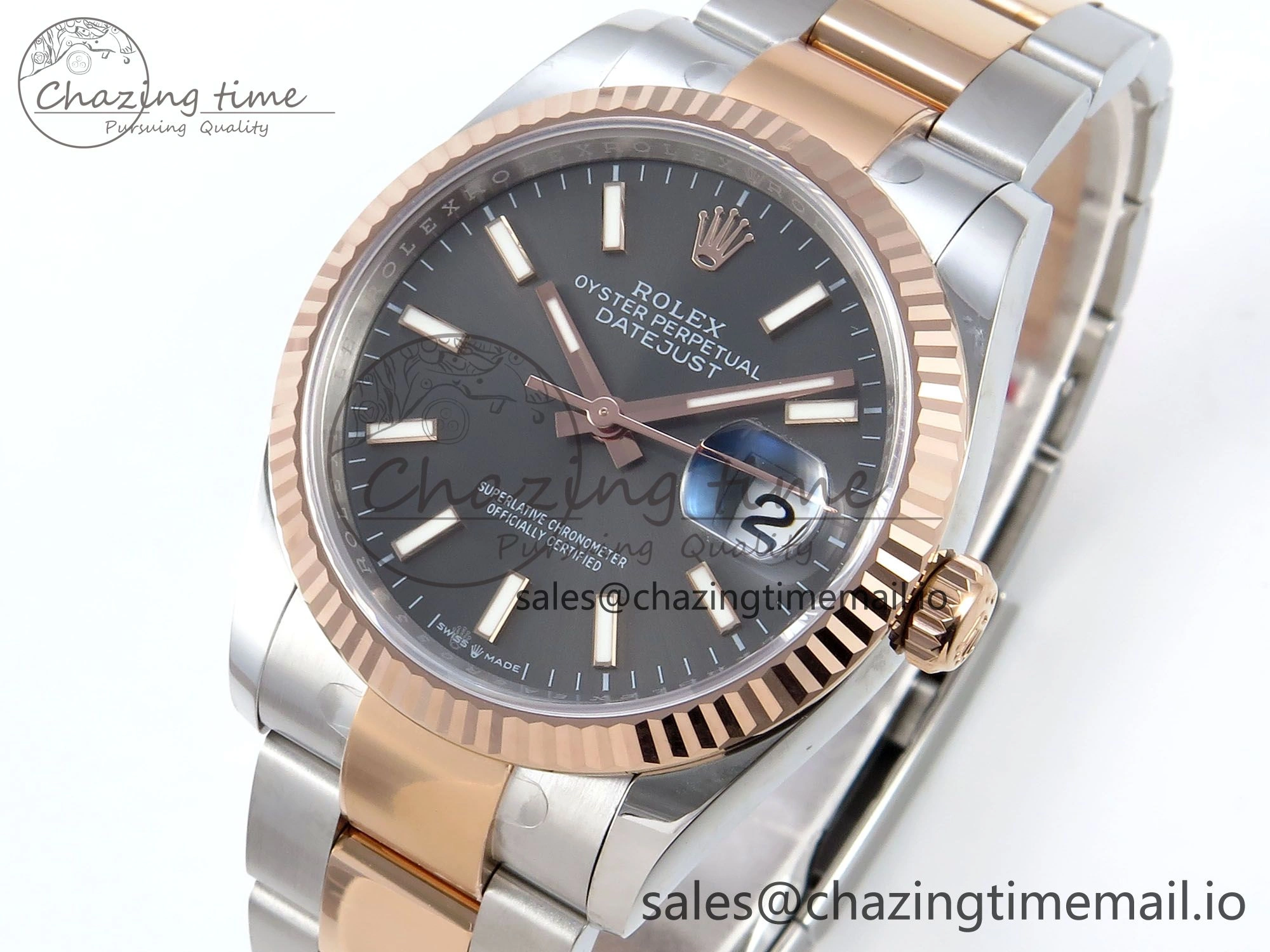 DateJust 36 126231 EWEF Best Edition Gray Stick Dial on SS RG Oyster Bracelet A3235
