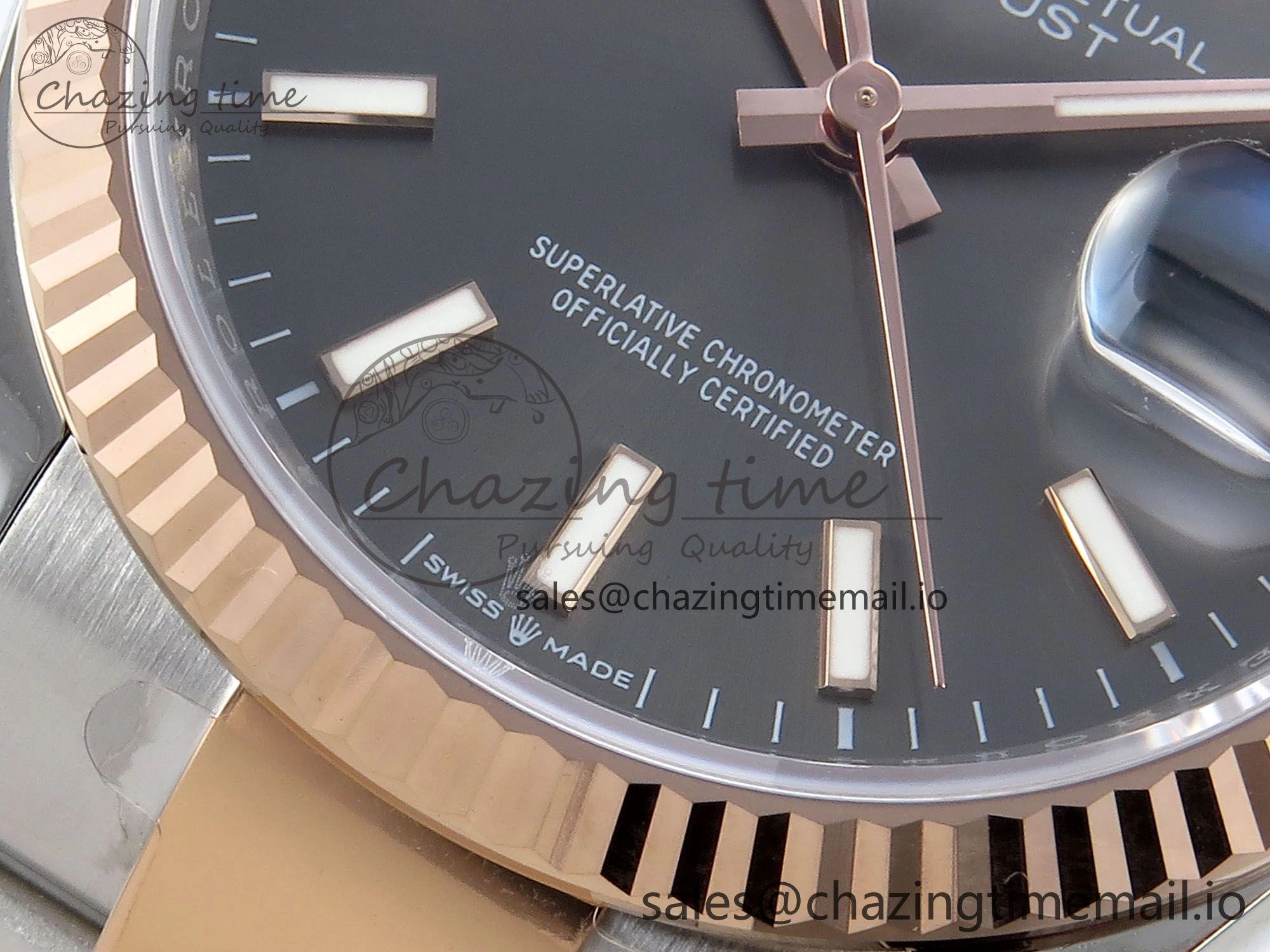 DateJust 36 126231 EWEF Best Edition Gray Stick Dial on SS RG Oyster Bracelet A3235