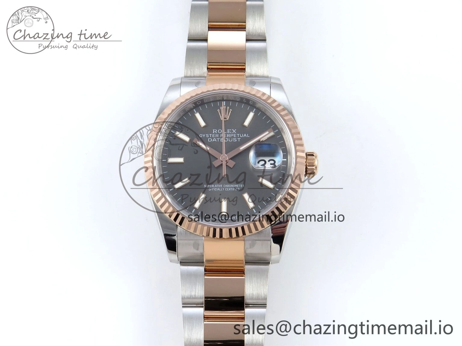 DateJust 36 126231 EWEF Best Edition Gray Stick Dial on SS RG Oyster Bracelet A3235