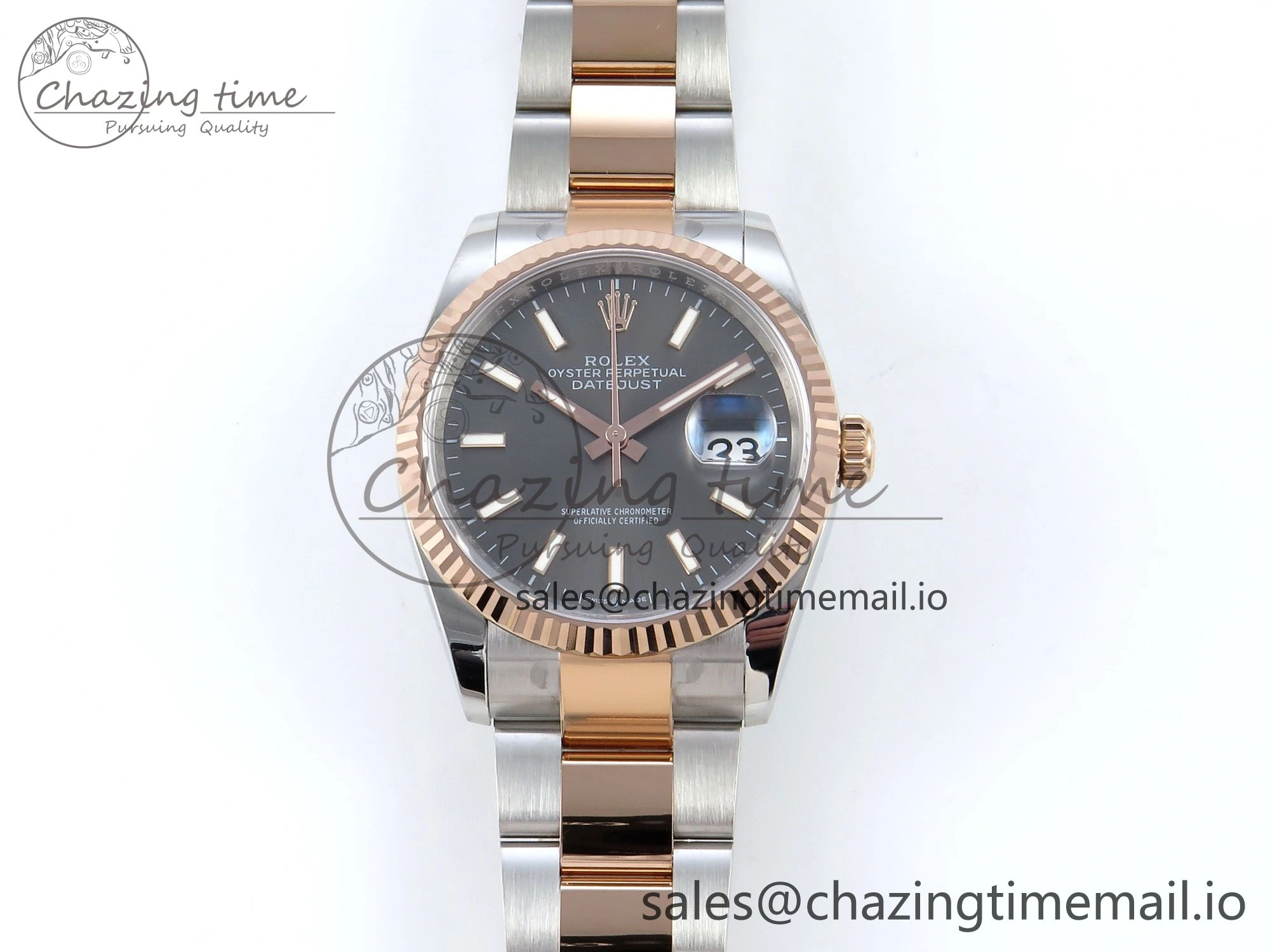 DateJust 36 126231 EWEF Best Edition Gray Stick Dial on SS RG Oyster Bracelet A3235