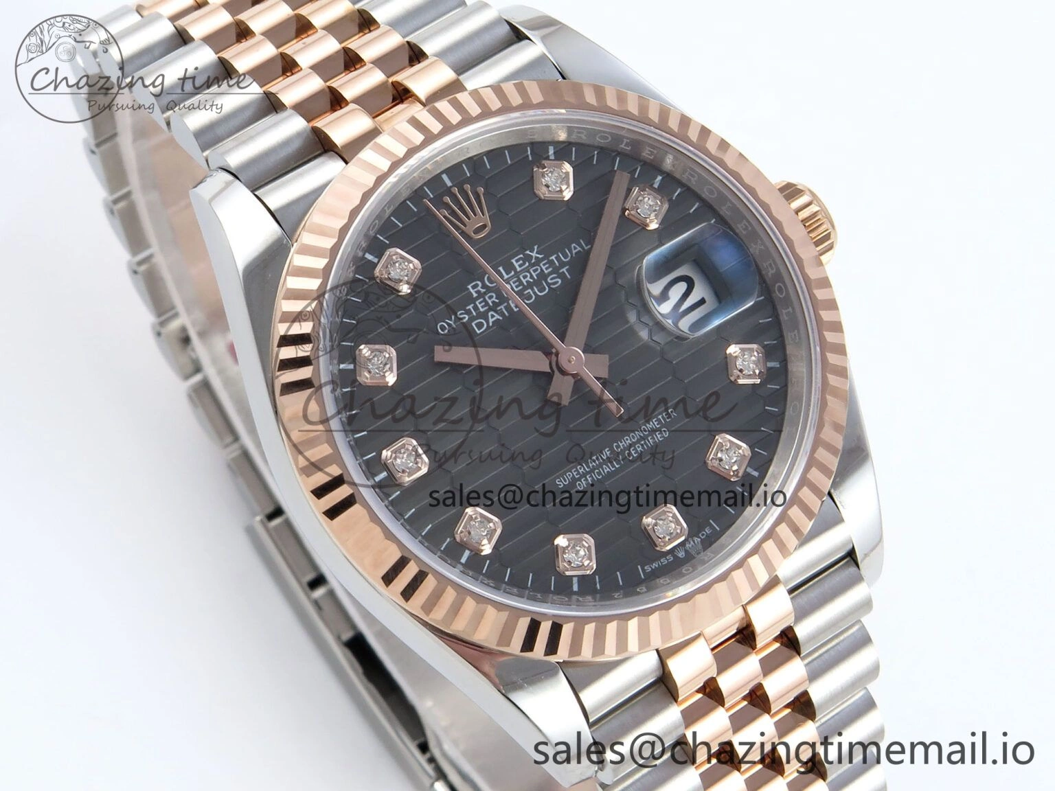 DateJust 36 126231 EWEF Best Edition Gray Textured Diamonds Dial on SS RG Jubilee Bracelet A3235