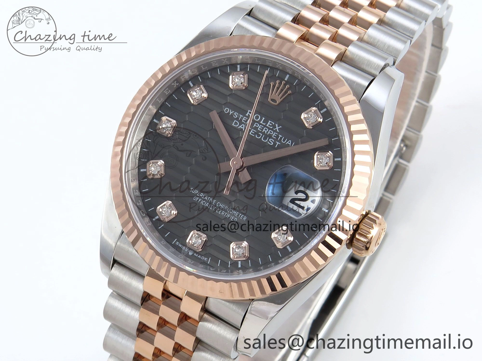 DateJust 36 126231 EWEF Best Edition Gray Textured Diamonds Dial on SS RG Jubilee Bracelet A3235