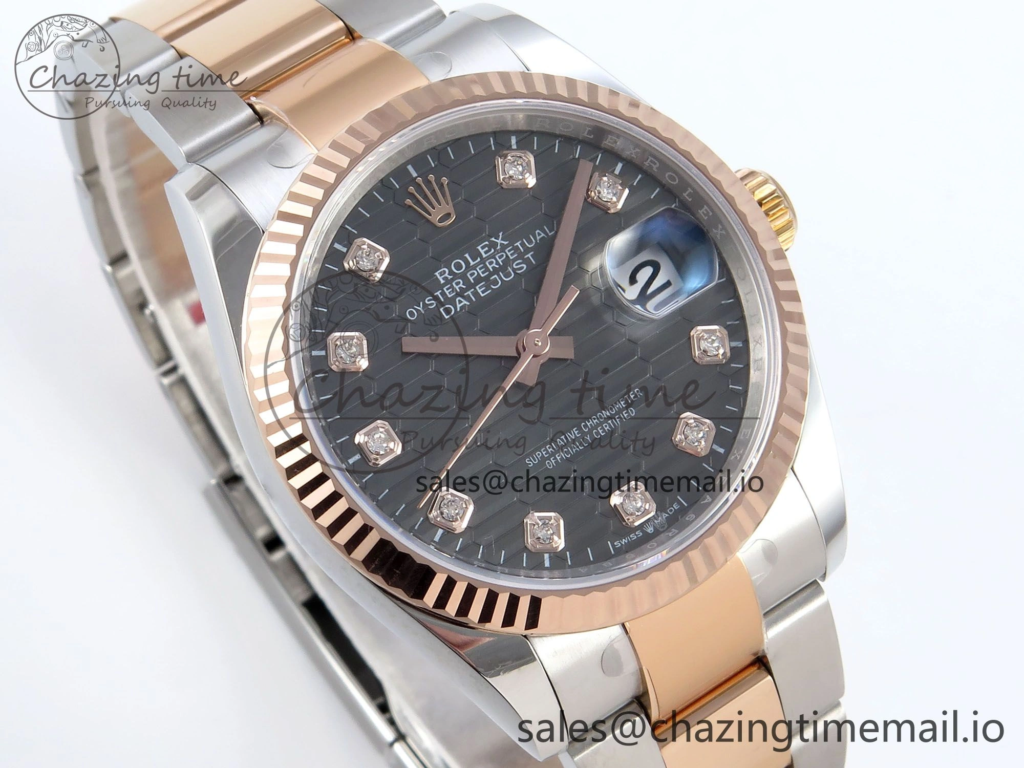 DateJust 36 126231 EWEF Best Edition Gray Textured Diamonds Dial on SS RG Oyster Bracelet A3235