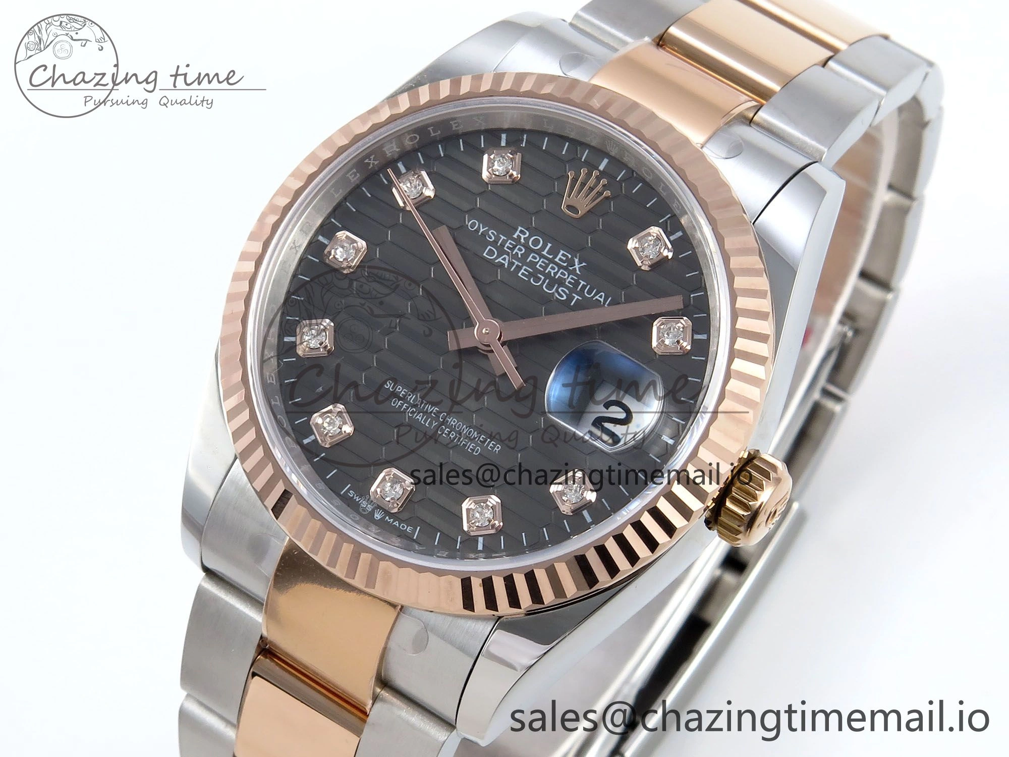 DateJust 36 126231 EWEF Best Edition Gray Textured Diamonds Dial on SS RG Oyster Bracelet A3235