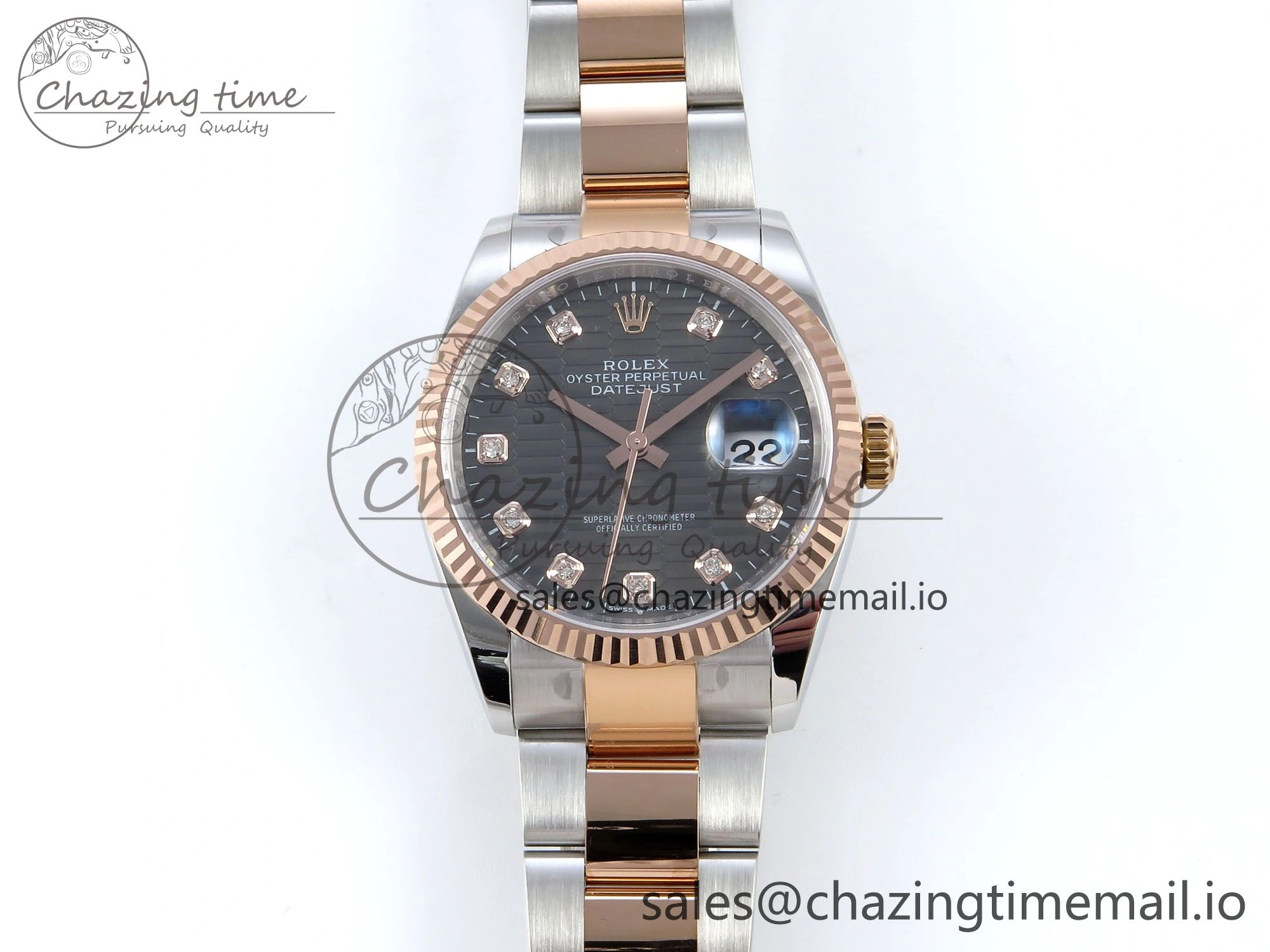 DateJust 36 126231 EWEF Best Edition Gray Textured Diamonds Dial on SS RG Oyster Bracelet A3235