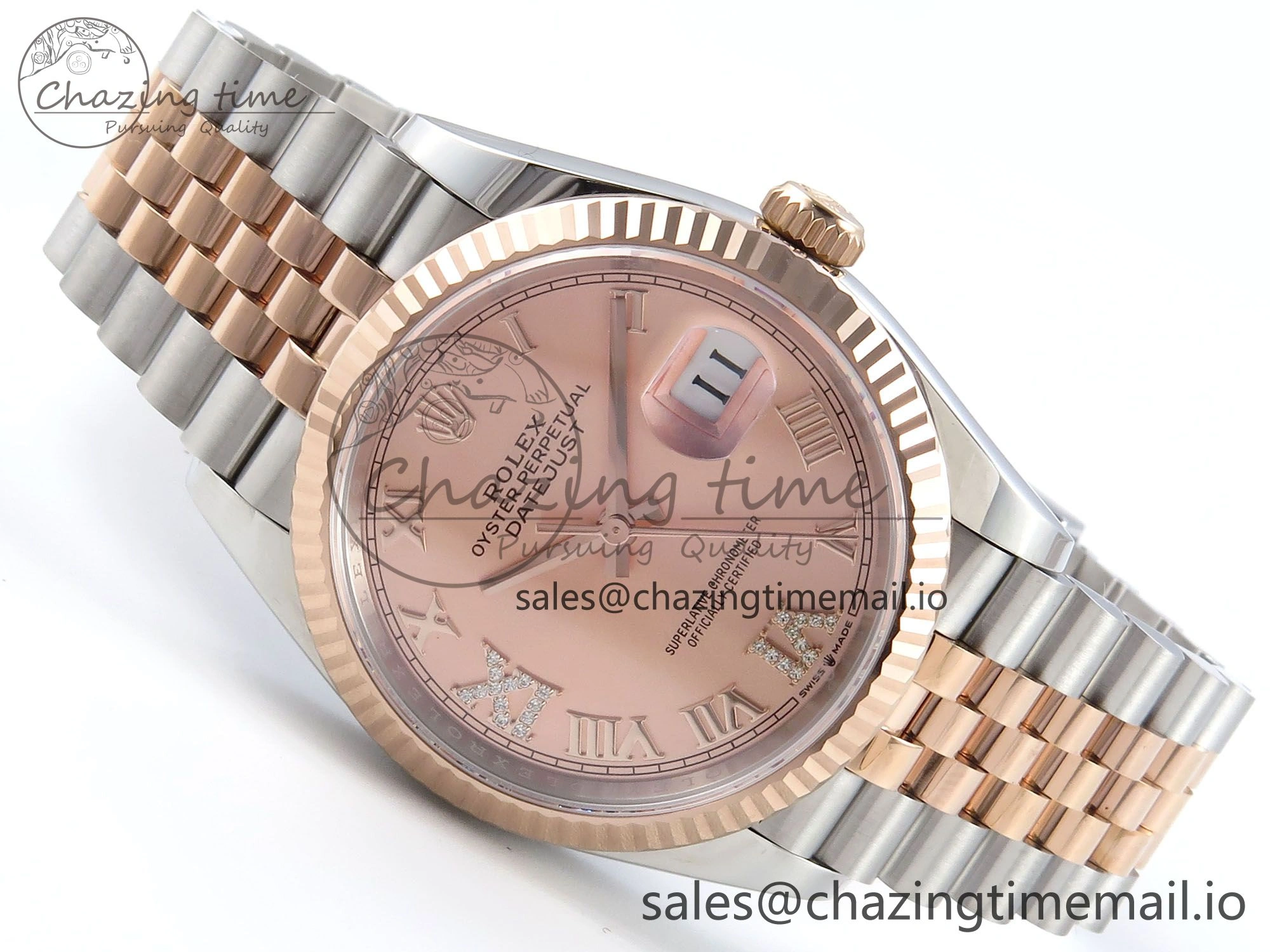 DateJust 36 126231 EWEF Best Edition RG Roman Diamonds Dial on SS RG Jubilee Bracelet A3235