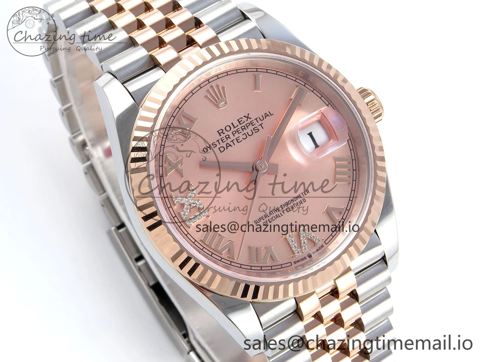 DateJust 36 126231 EWEF Best Edition RG Roman Diamonds Dial on SS RG Jubilee Bracelet A3235