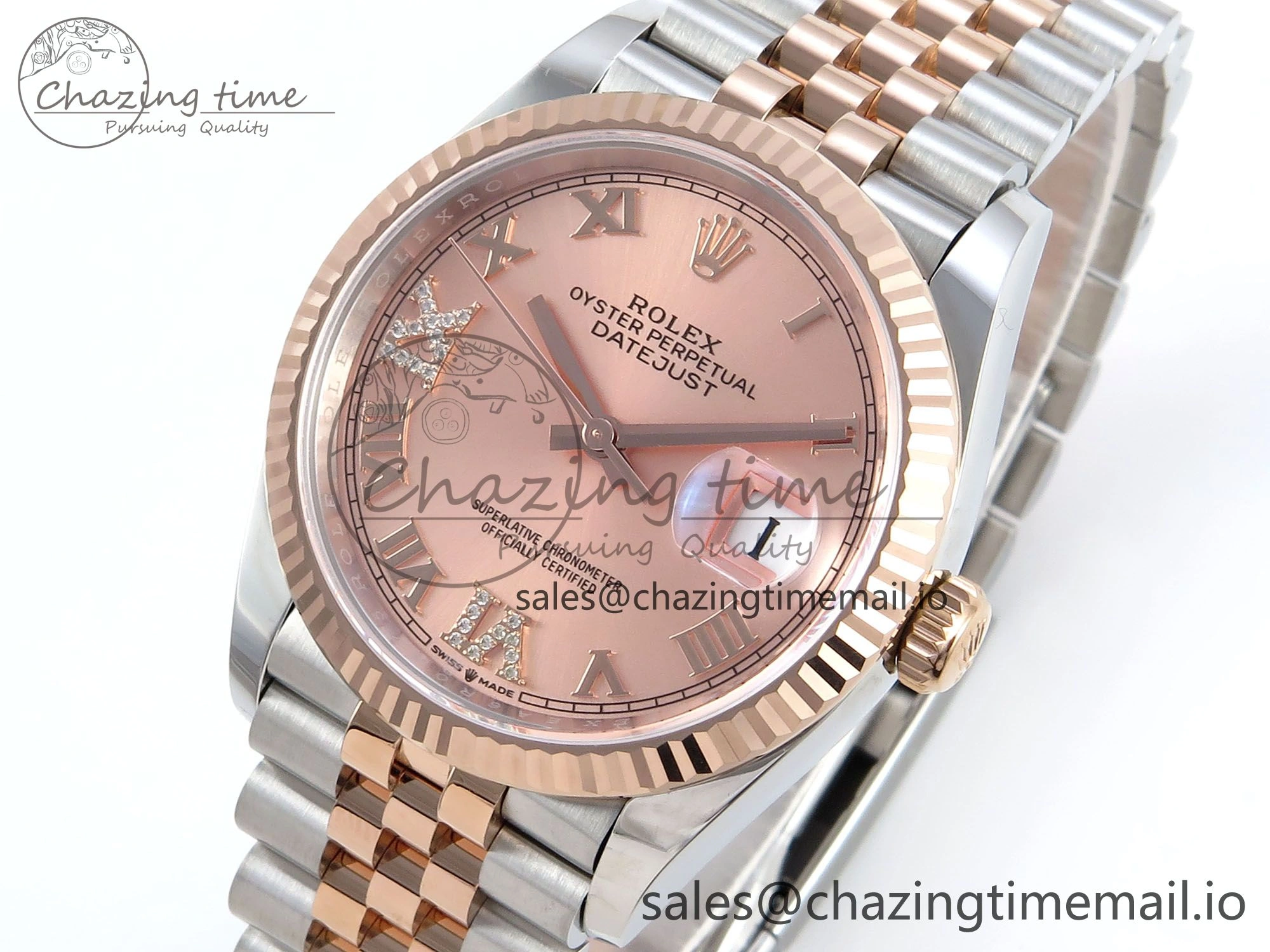 DateJust 36 126231 EWEF Best Edition RG Roman Diamonds Dial on SS RG Jubilee Bracelet A3235