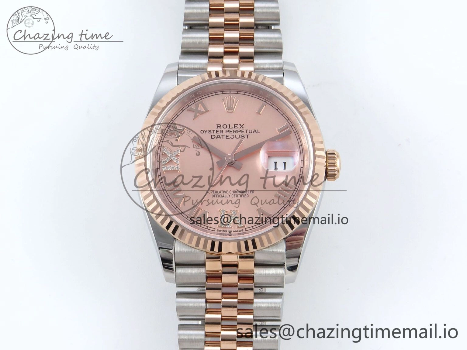 DateJust 36 126231 EWEF Best Edition RG Roman Diamonds Dial on SS RG Jubilee Bracelet A3235