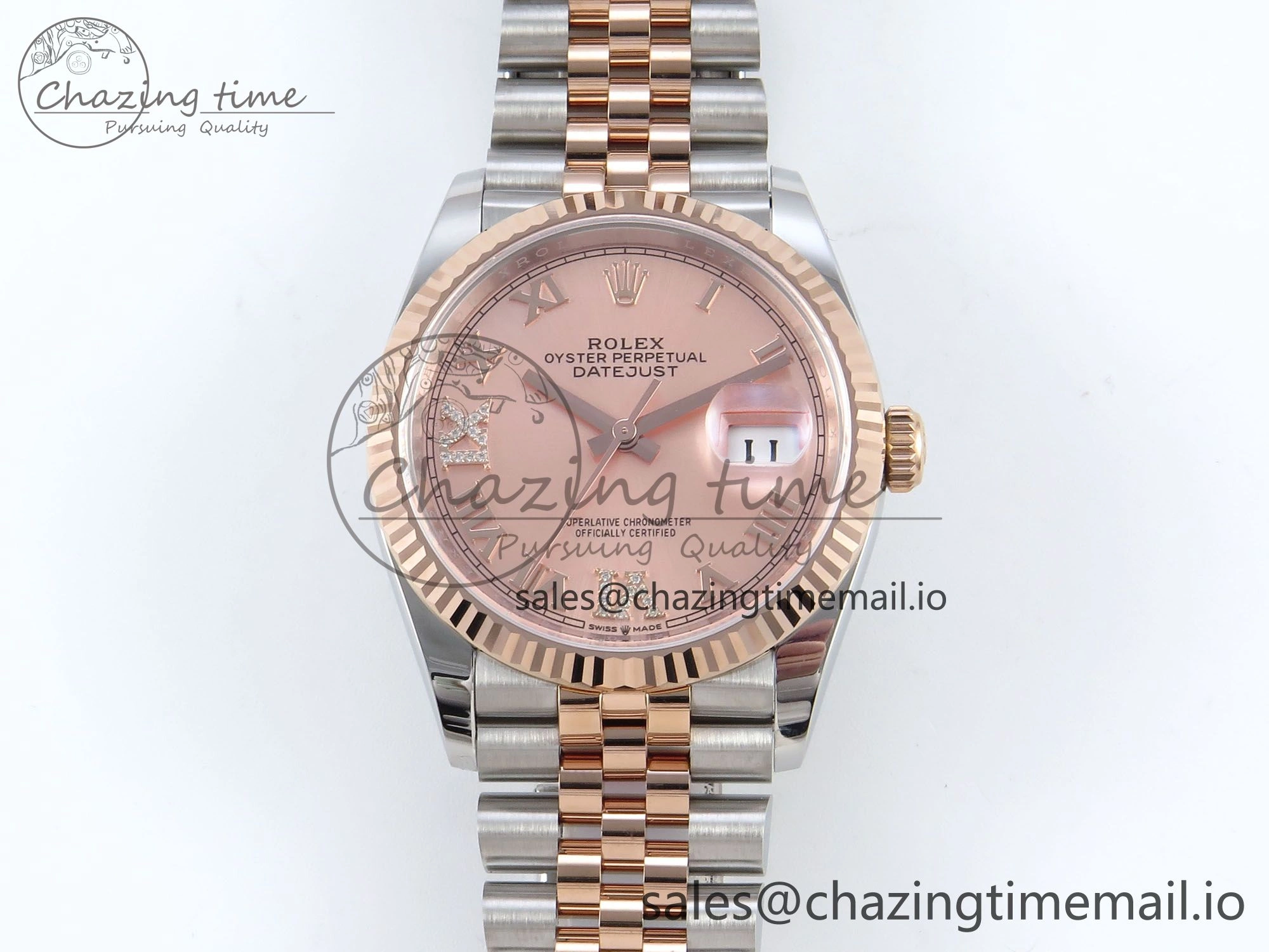 DateJust 36 126231 EWEF Best Edition RG Roman Diamonds Dial on SS RG Jubilee Bracelet A3235