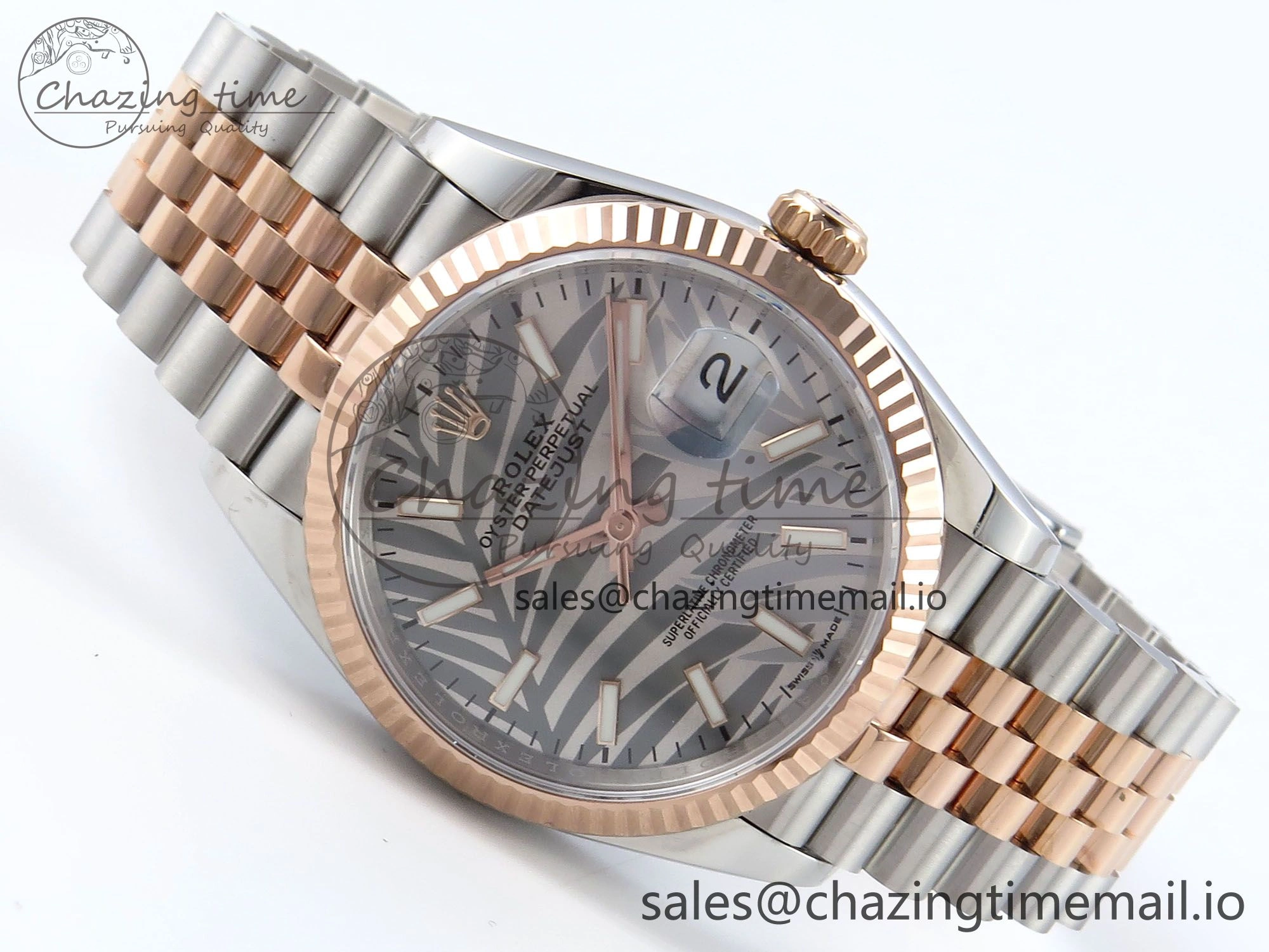 DateJust 36 126231 EWEF Best Edition Silver Leaf Dial Stick Marker on SS RG Jubilee Bracelet A3235