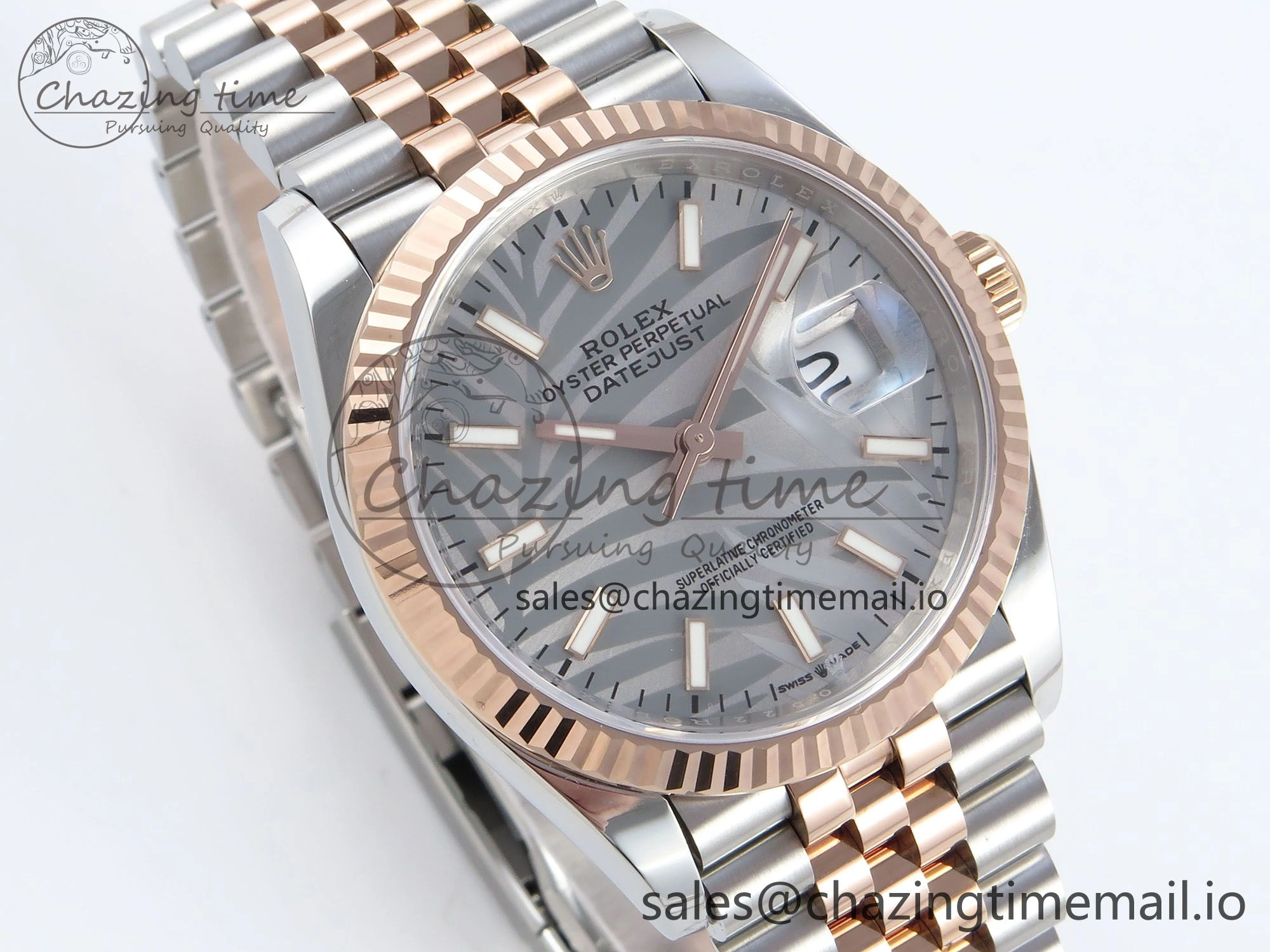 DateJust 36 126231 EWEF Best Edition Silver Leaf Dial Stick Marker on SS RG Jubilee Bracelet A3235