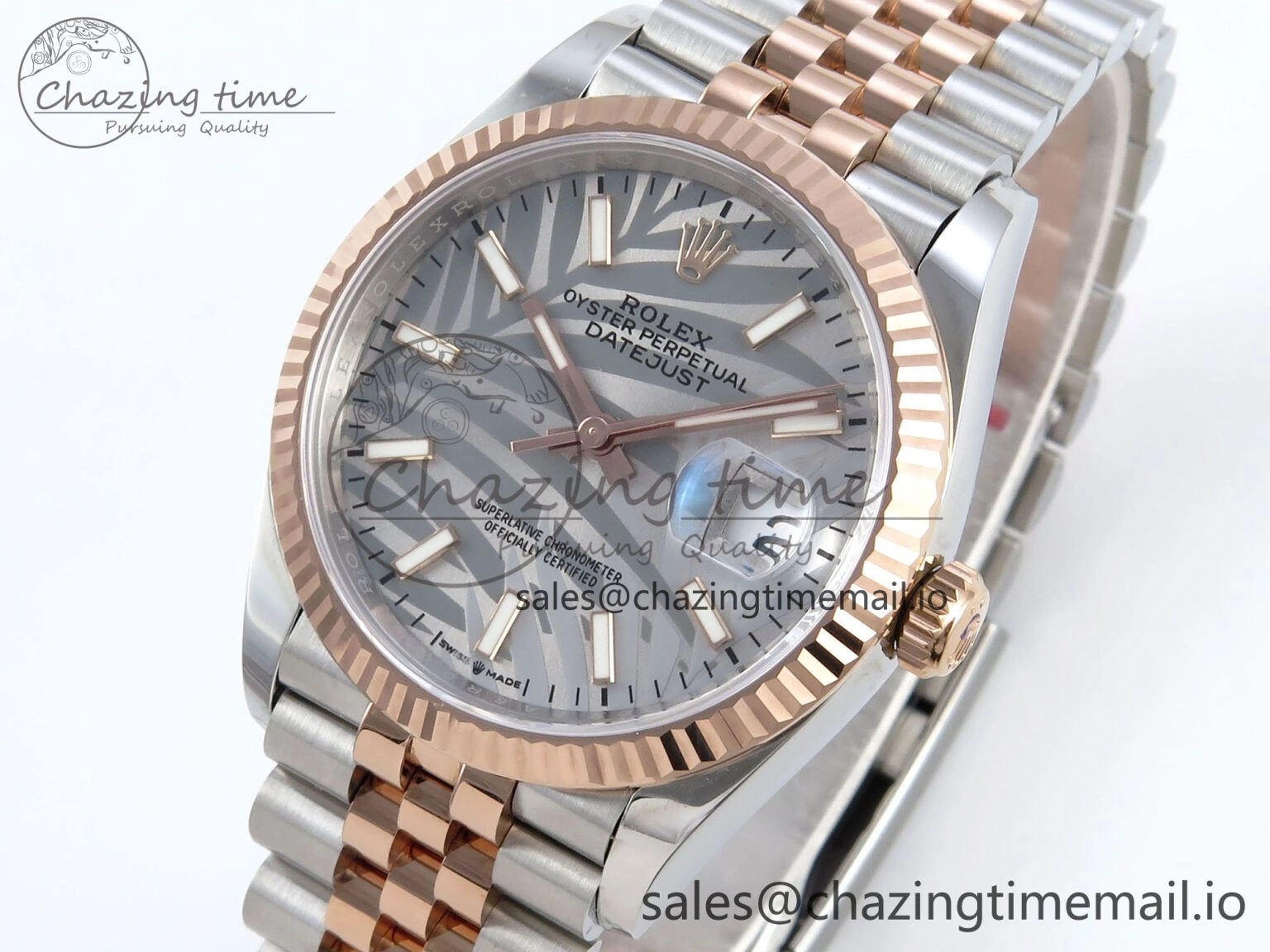 DateJust 36 126231 EWEF Best Edition Silver Leaf Dial Stick Marker on SS RG Jubilee Bracelet A3235