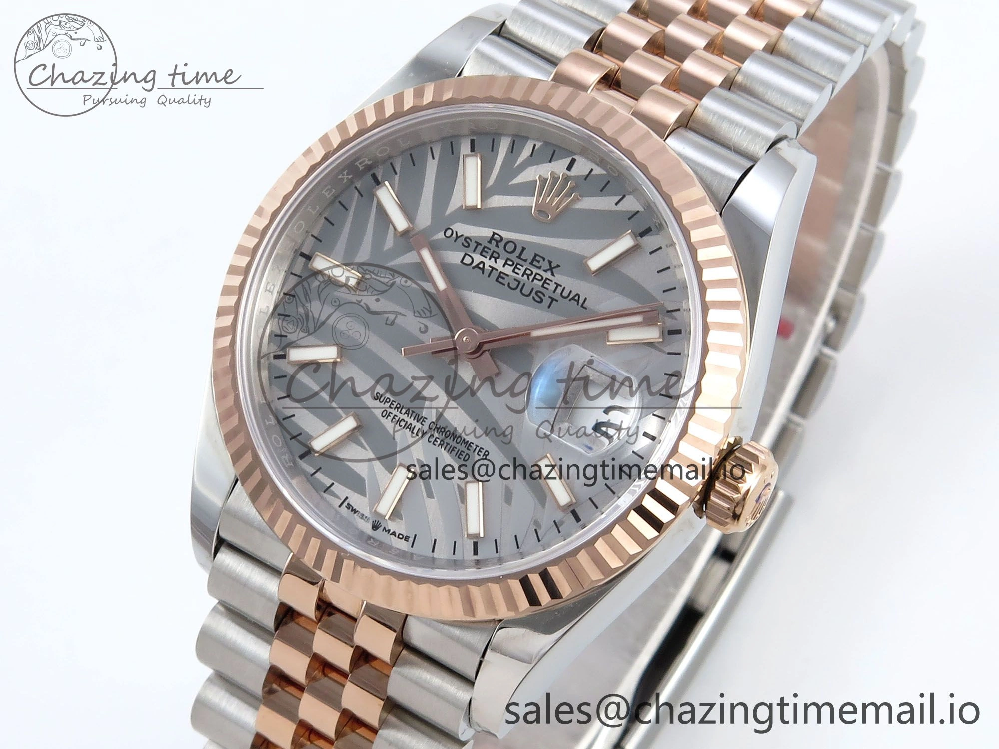 DateJust 36 126231 EWEF Best Edition Silver Leaf Dial Stick Marker on SS RG Jubilee Bracelet A3235