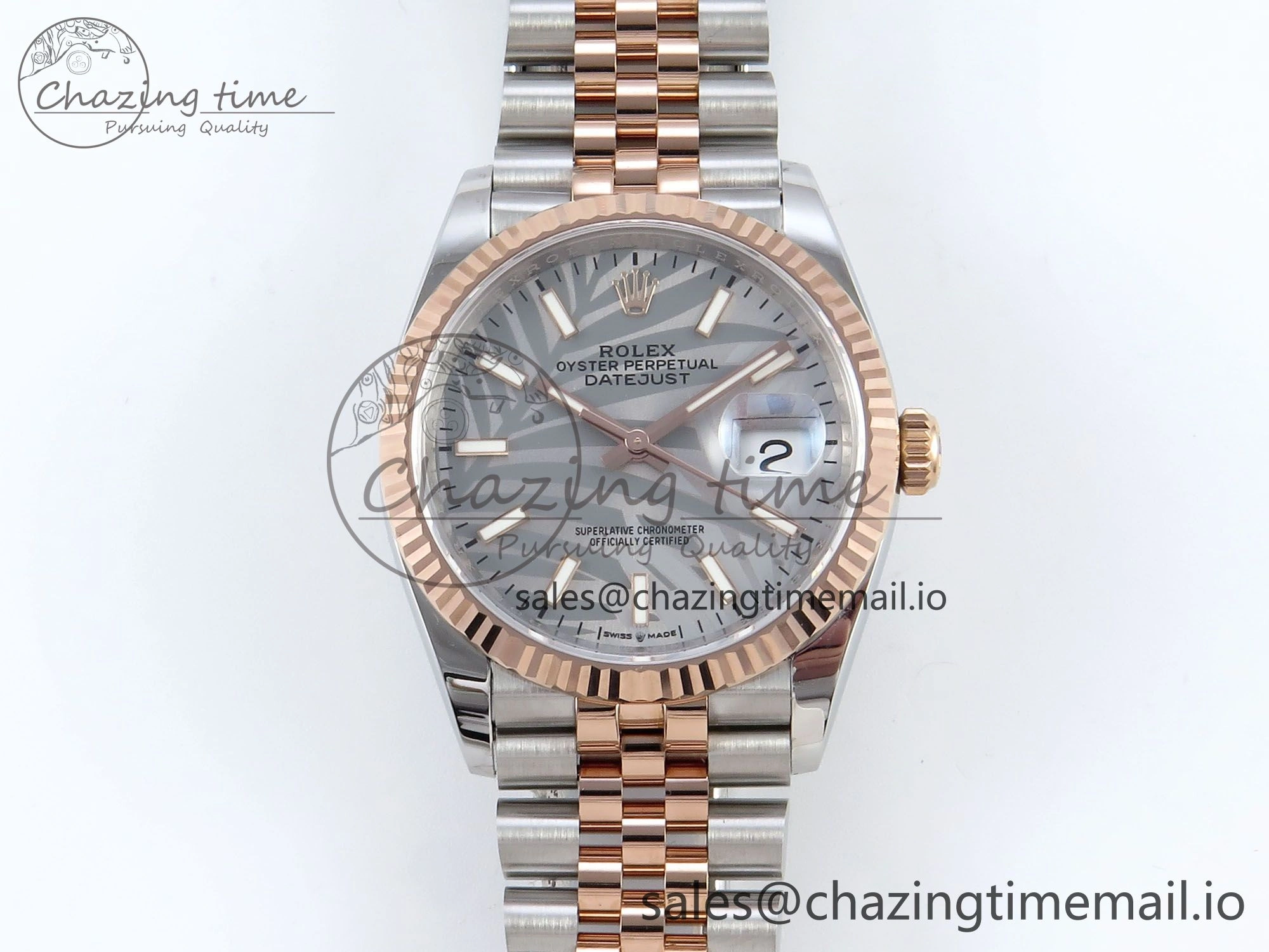 DateJust 36 126231 EWEF Best Edition Silver Leaf Dial Stick Marker on SS RG Jubilee Bracelet A3235