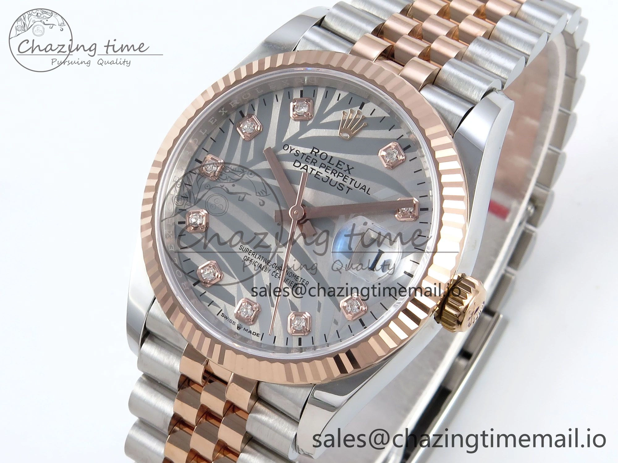 DateJust 36 126231 EWEF Best Edition Silver Leaf Diamonds Dial on SS RG Jubilee Bracelet A3235