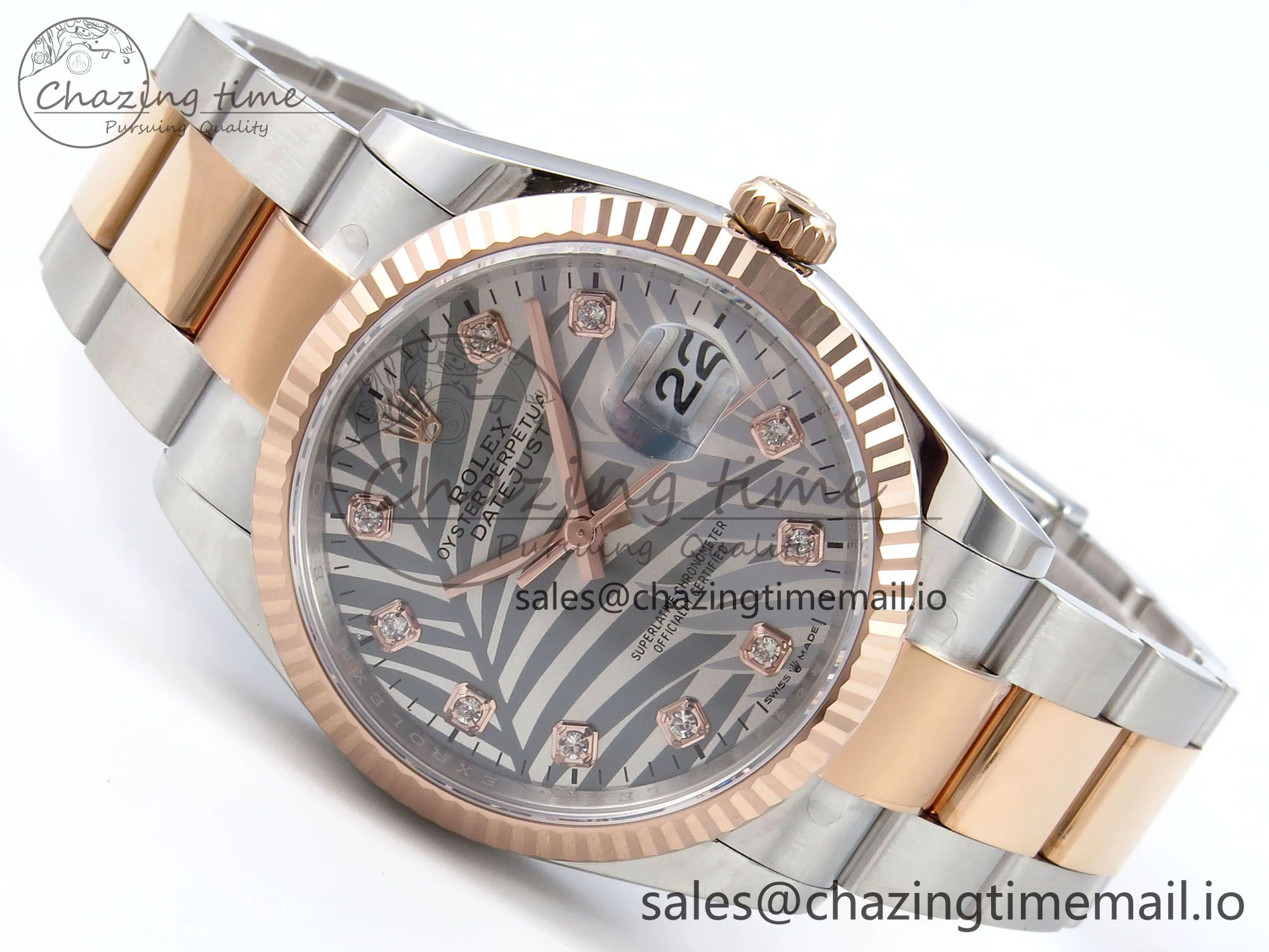 DateJust 36 126231 EWEF Best Edition Silver Leaf Diamonds Dial on SS RG Oyster Bracelet A3235