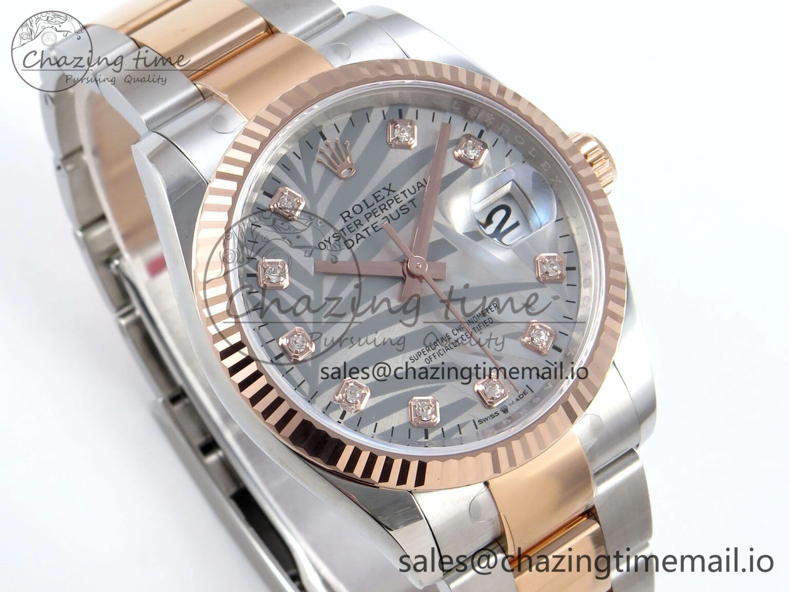 DateJust 36 126231 EWEF Best Edition Silver Leaf Diamonds Dial on SS RG Oyster Bracelet A3235