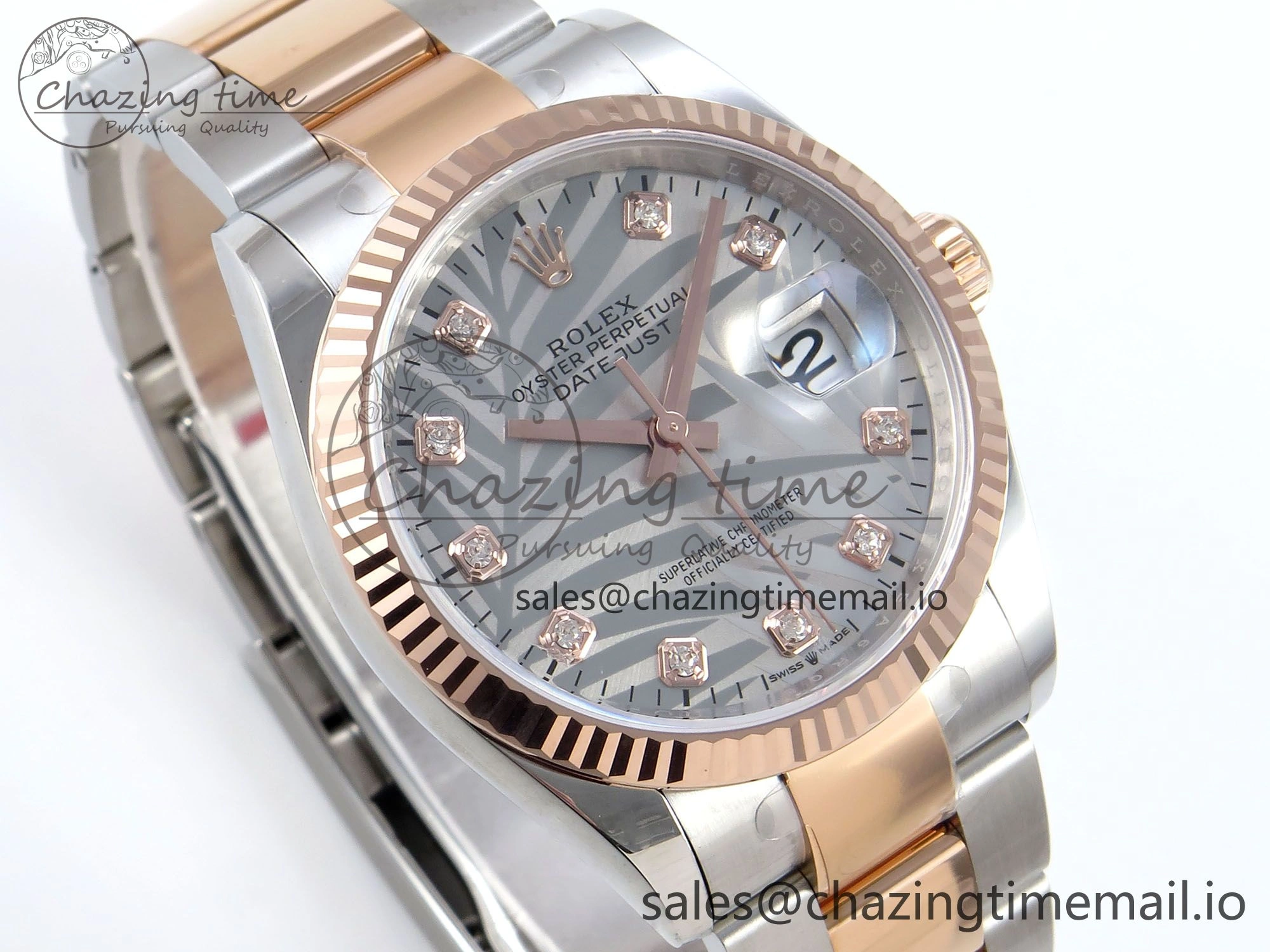 DateJust 36 126231 EWEF Best Edition Silver Leaf Diamonds Dial on SS RG Oyster Bracelet A3235