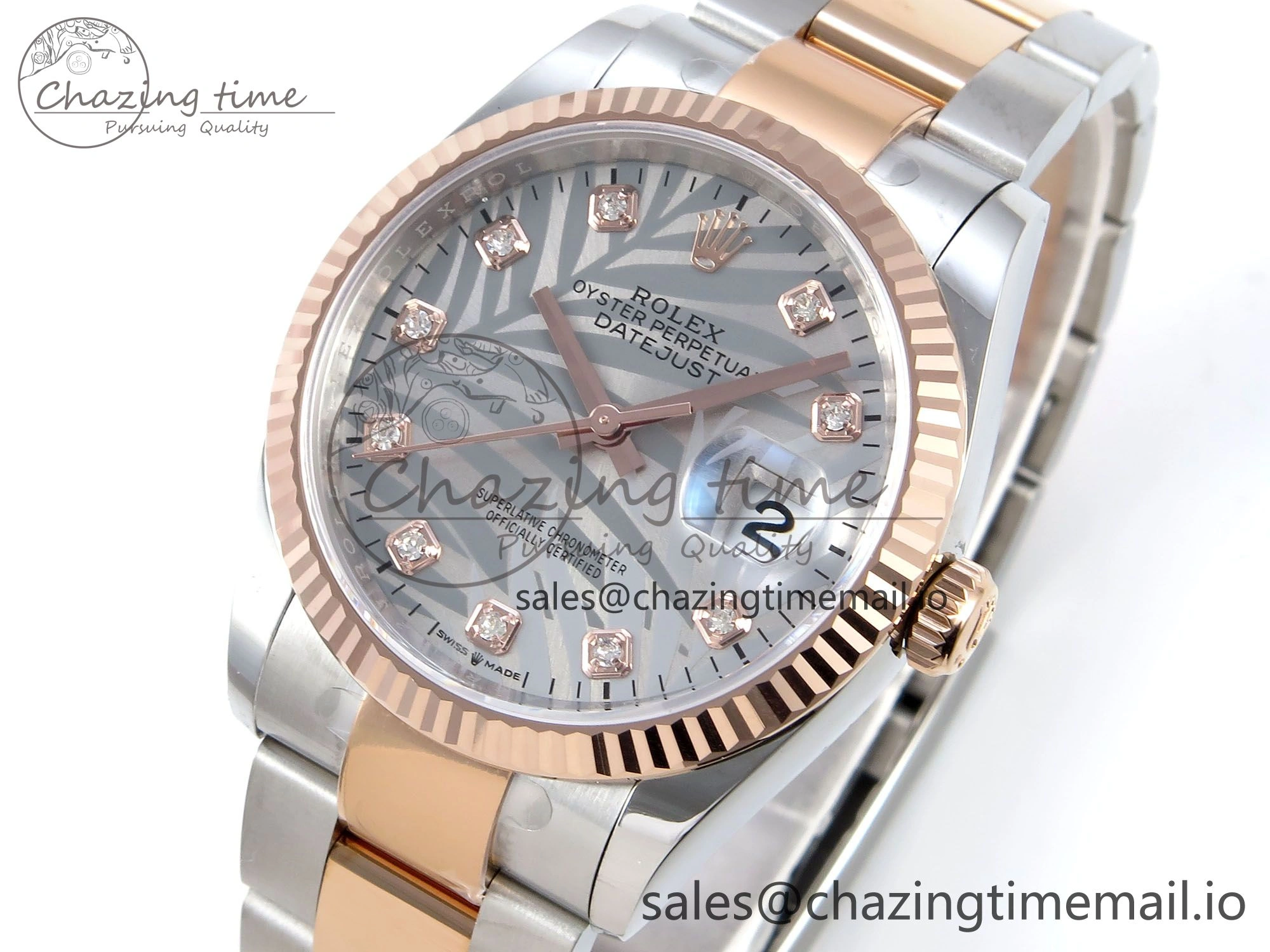 DateJust 36 126231 EWEF Best Edition Silver Leaf Diamonds Dial on SS RG Oyster Bracelet A3235