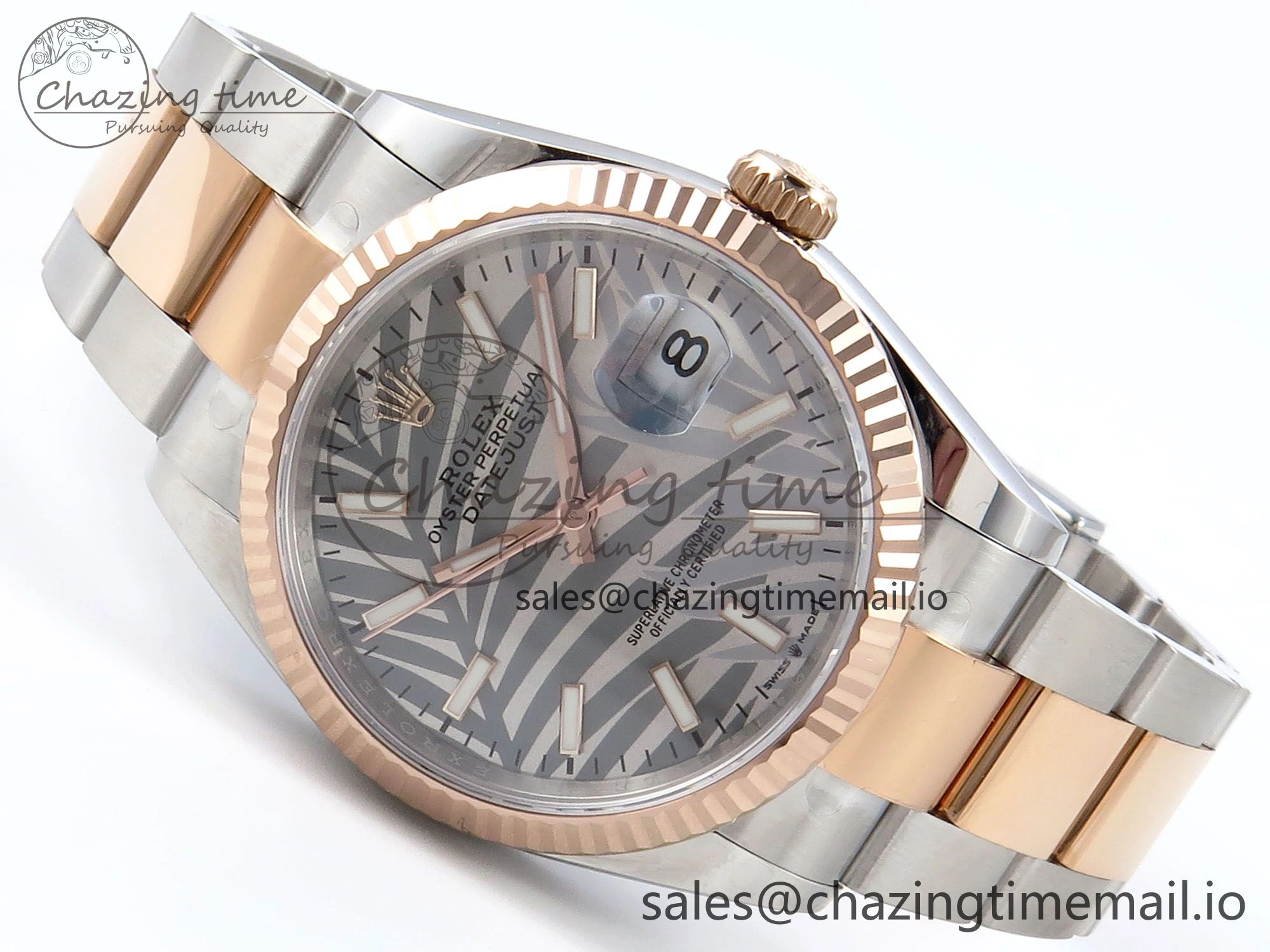 DateJust 36 126231 EWEF Best Edition Silver Leaf Stick Dial on SS RG Oyster Bracelet A3235