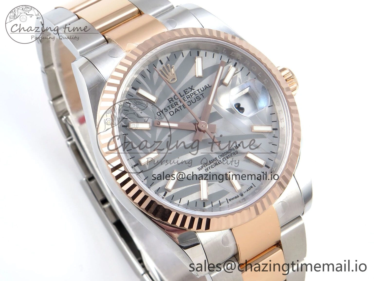 DateJust 36 126231 EWEF Best Edition Silver Leaf Stick Dial on SS RG Oyster Bracelet A3235