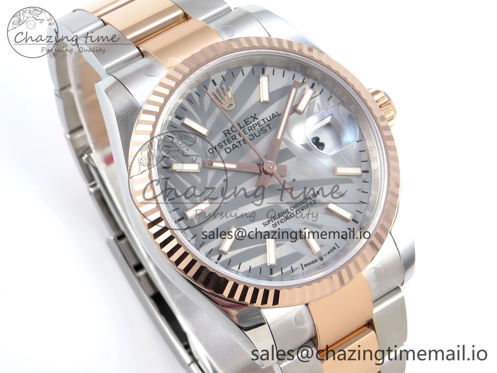 DateJust 36 126231 EWEF Best Edition Silver Leaf Stick Dial on SS RG Oyster Bracelet A3235