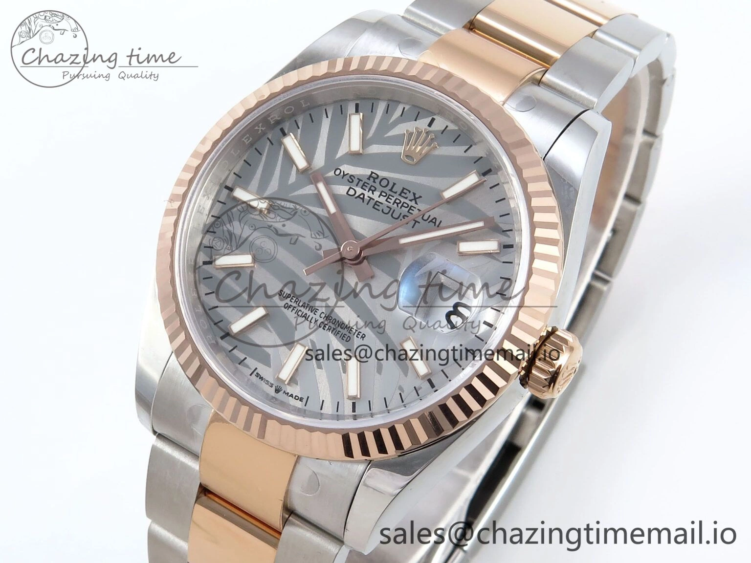 DateJust 36 126231 EWEF Best Edition Silver Leaf Stick Dial on SS RG Oyster Bracelet A3235