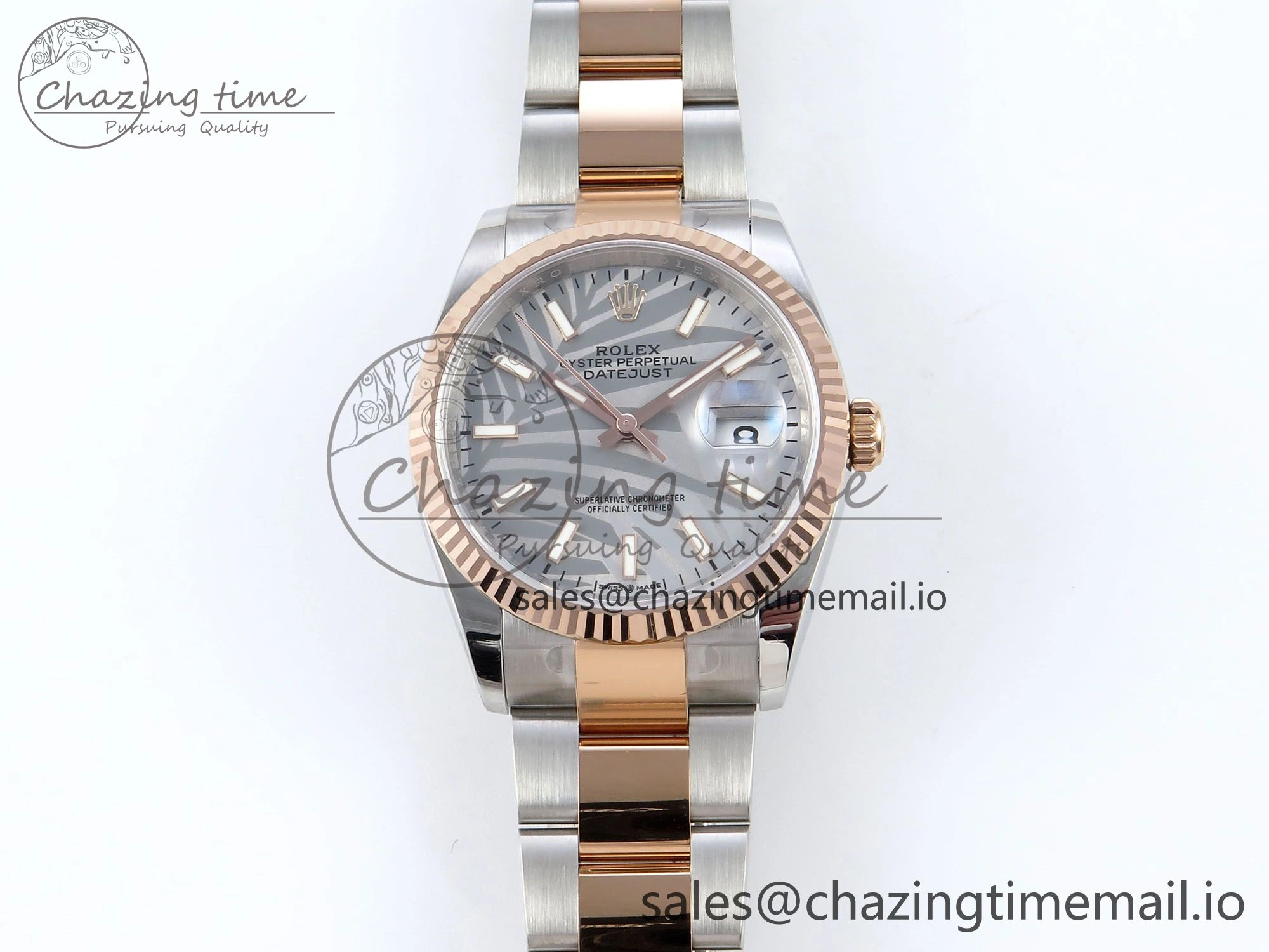DateJust 36 126231 EWEF Best Edition Silver Leaf Stick Dial on SS RG Oyster Bracelet A3235