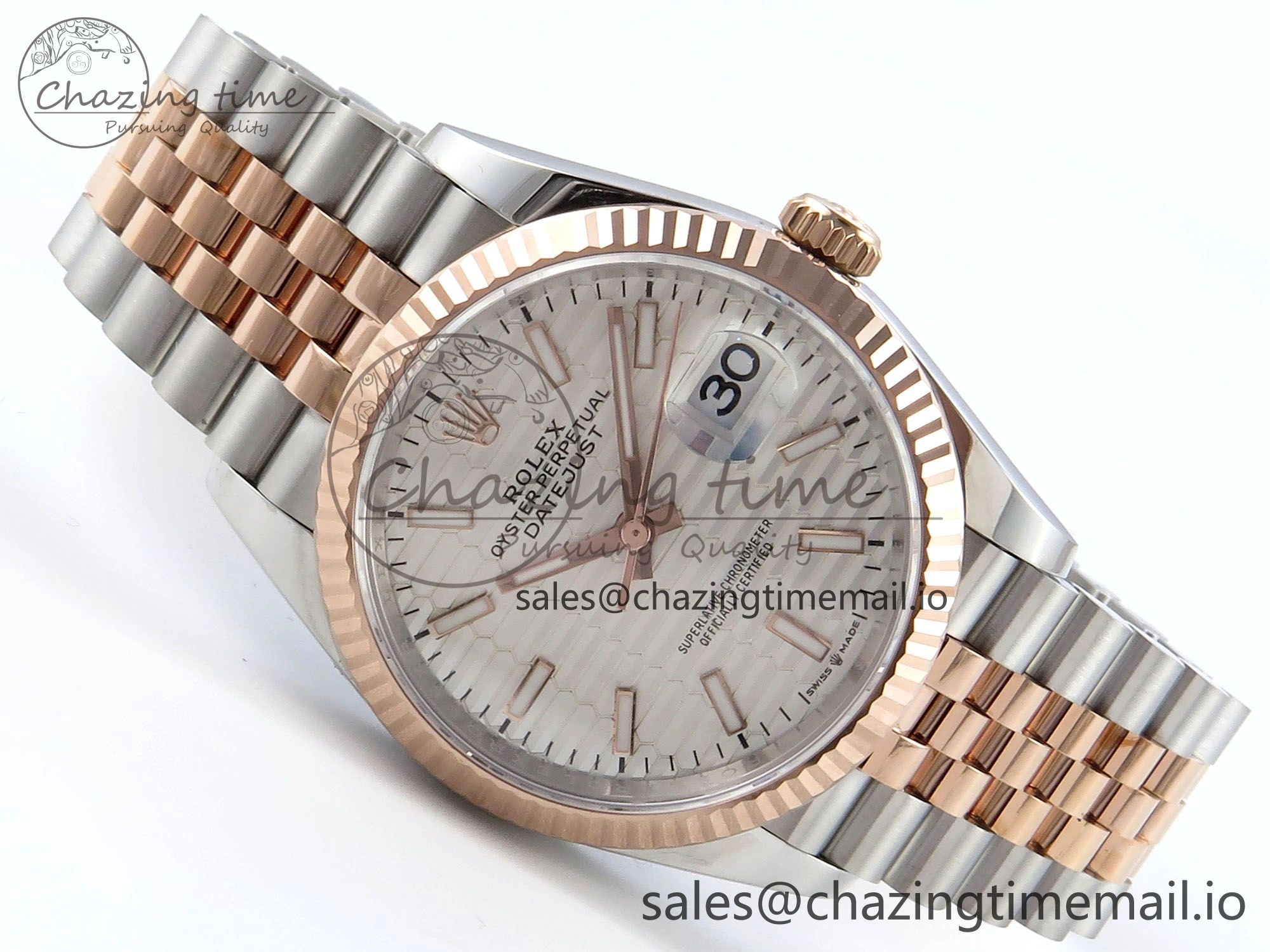 DateJust 36 126231 EWEF Best Edition Silver Textured Dial Stick Marker on SS RG Jubilee Bracelet A3235