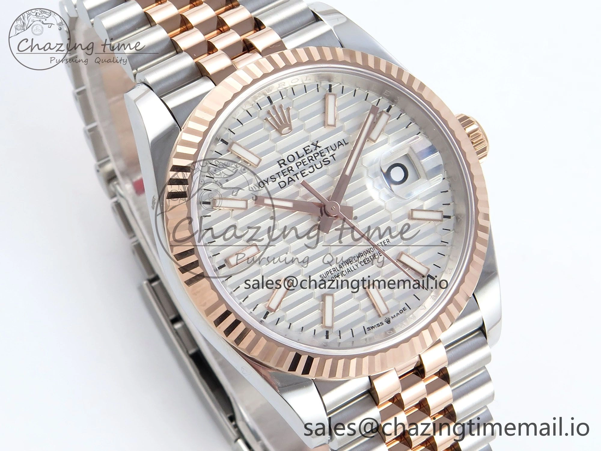 DateJust 36 126231 EWEF Best Edition Silver Textured Dial Stick Marker on SS RG Jubilee Bracelet A3235