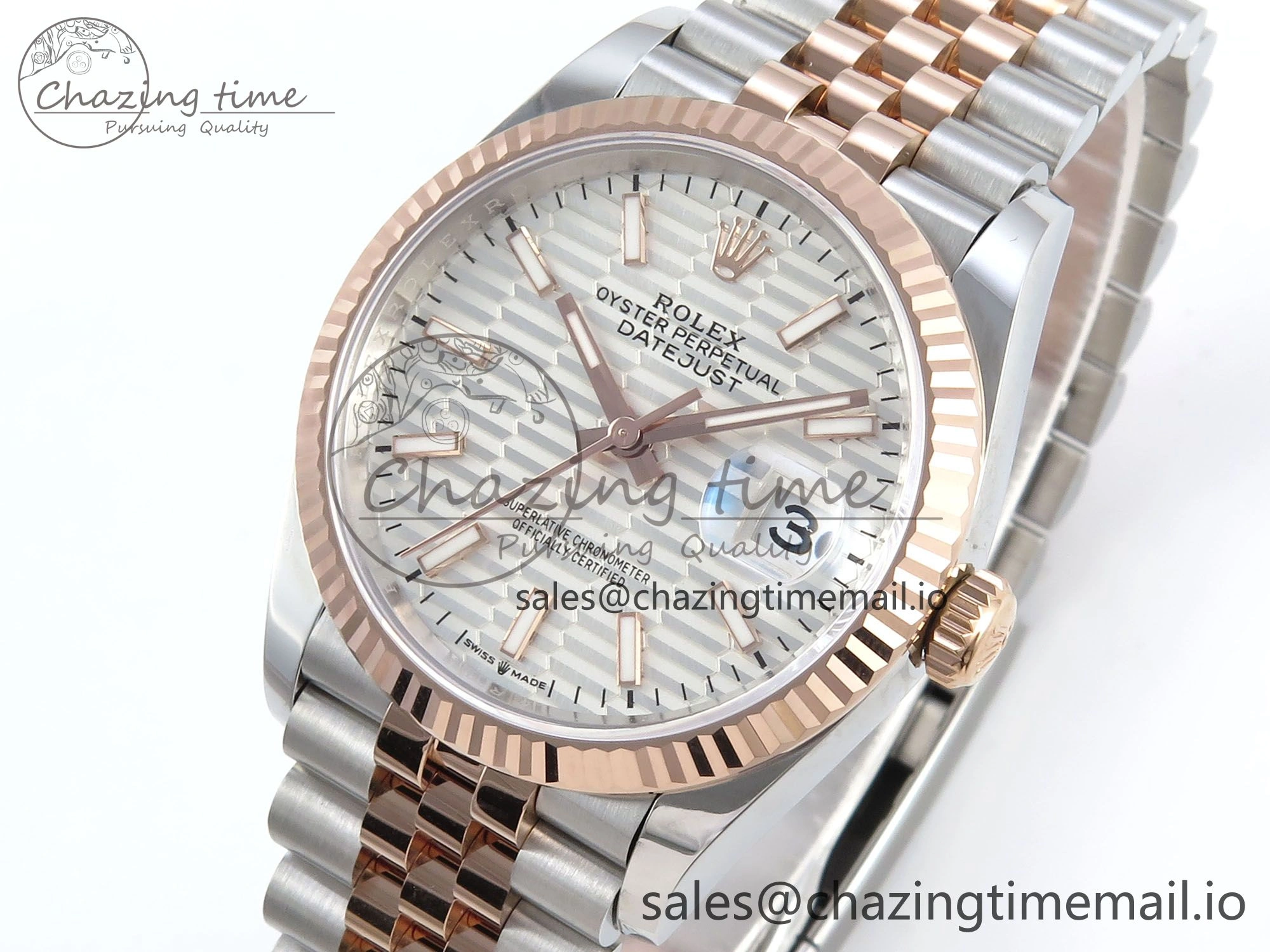 DateJust 36 126231 EWEF Best Edition Silver Textured Dial Stick Marker on SS RG Jubilee Bracelet A3235